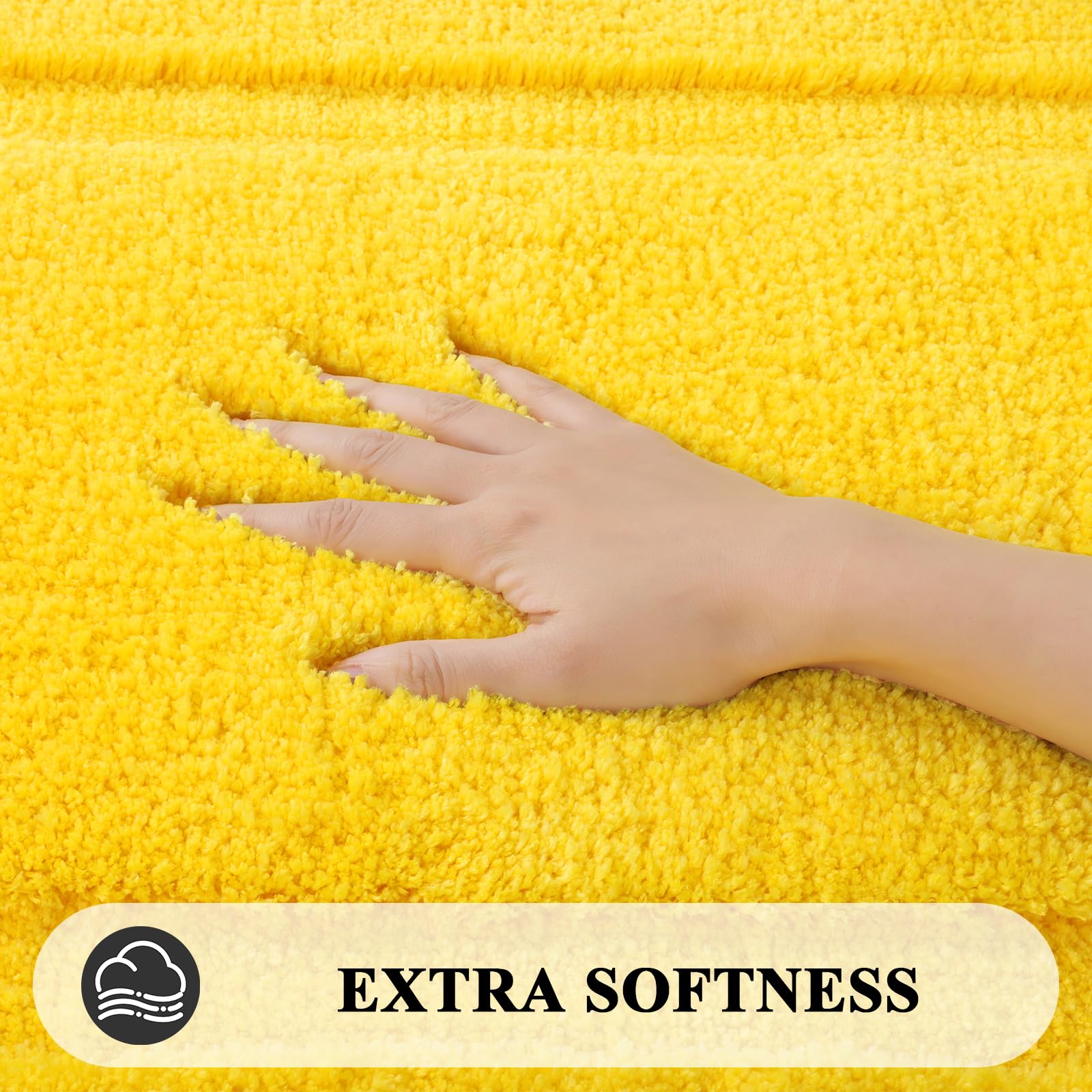 SHACOS Ultra Soft Non-Slip Bathroom Runner Rug 20x47 Inches - Fluffy Microfiber Shaggy Plush Absorbent Bath Mat - Machine Washable Yellow Bath Rug for Bathroom, Shower & Vanity Area