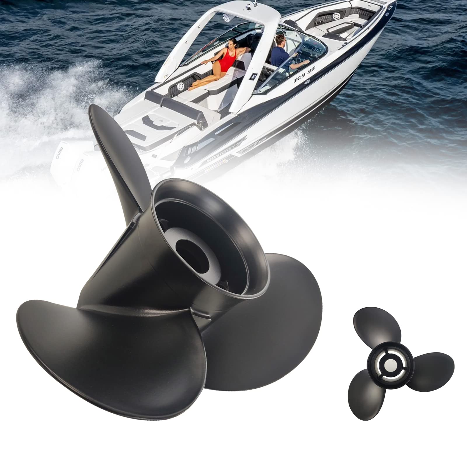 Jetman 3-Blade Aluminum Boat Propeller - 15 Spline RH for Mercury Outboard Engines 50HP to 140HP (50HP/70HP/90HP/115HP/125HP/140HP) - Perfect for Fishing, Watersports & Recreational Boating
