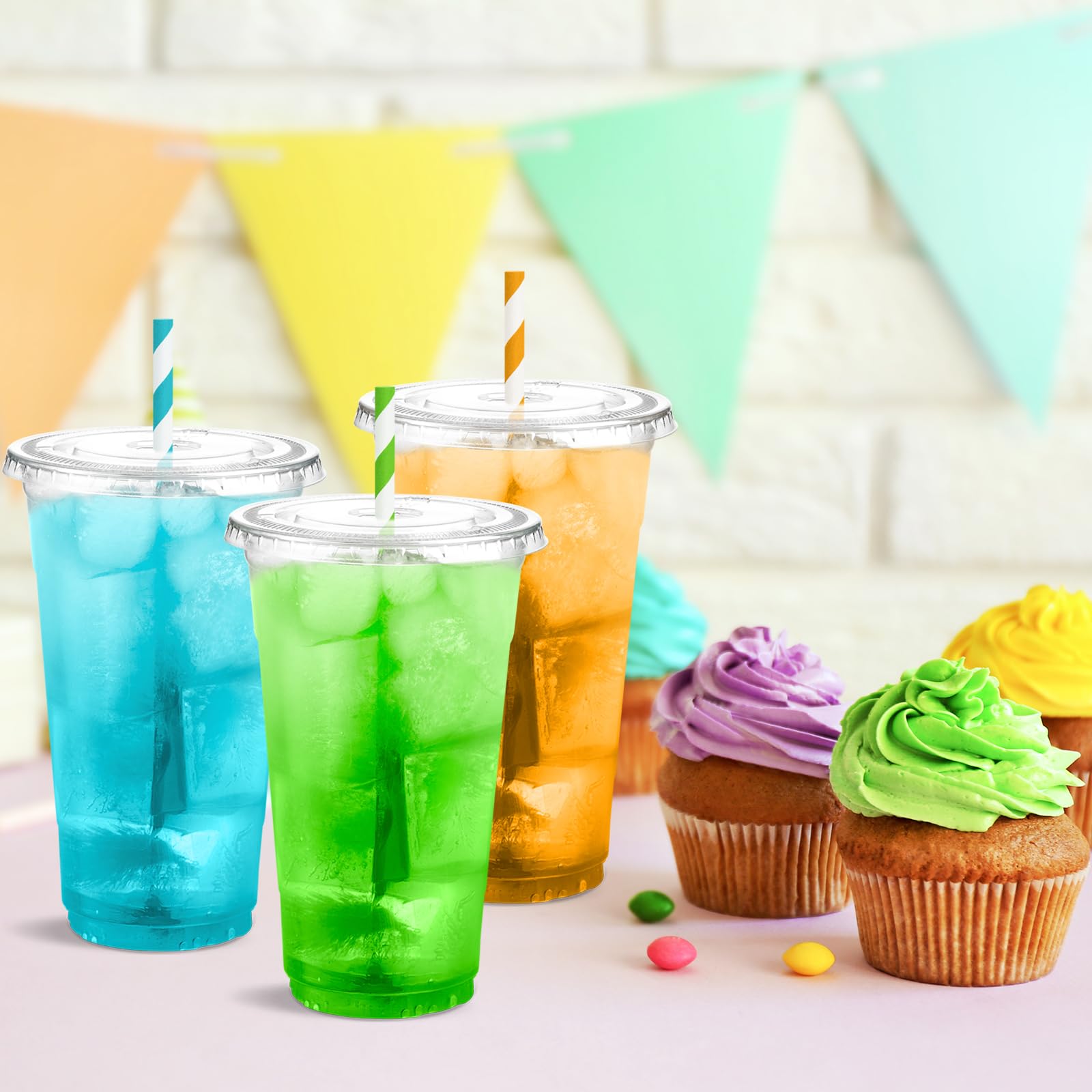 Eupako 24 oz Clear Plastic Cups with Lids - 50 Sets Disposable Cold Drink Cups for Iced Coffee, Smoothies, Bubble Tea & Takeout - Perfect for Parties, Picnics, and Coffee Shops