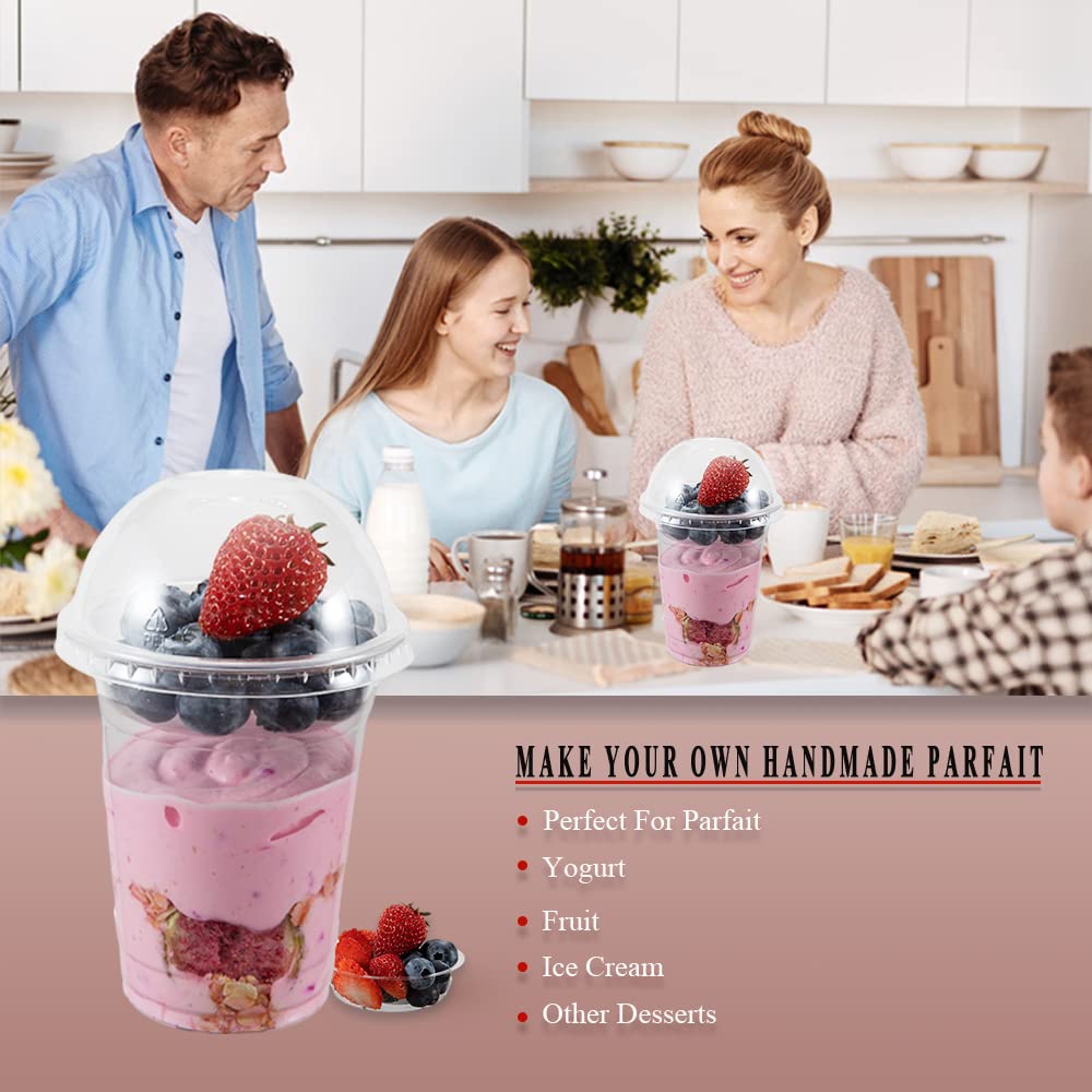 50 Sets 12 oz Clear Plastic Parfait Cups with Lids - Disposable Dessert Cups for Kids, Snacks, Yogurt & Smoothies | Leak-Proof Design for Parties, Picnics & Catering Events