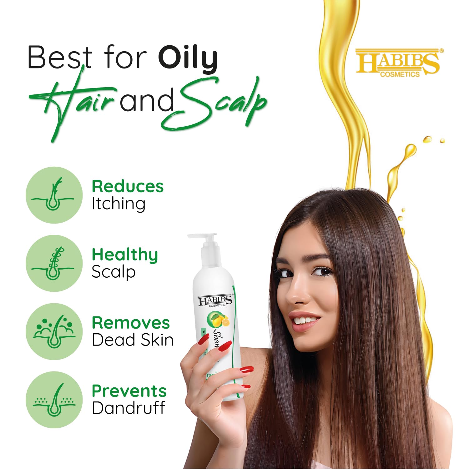 HABIBS COSMETICS Professional Oil Control Shampoo for Oily Hair & Scalp - Anti Dandruff Treatment with Natural Lemon & Mint Oil - Clears Excess Oil, Dandruff & Dry Flakes - Sulfate & Paraben Free 400ml - Perfect for Daily Hair Care & Scalp Refreshment