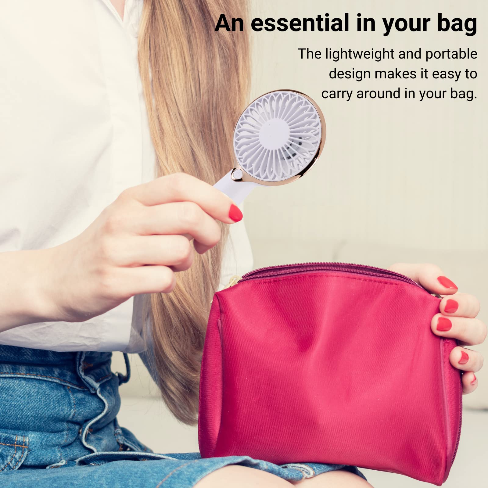 Portable USB Rechargeable Mini Handheld Fan - Personal Desk Fan with 3-6 Hours Battery Life for Office, Travel, Outdoor & Home Use | Compact Cooling Fan for Work, Camping, Beach & Daily Activities
