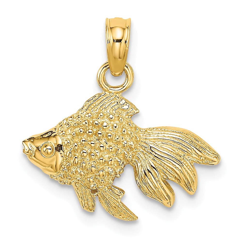 14K Yellow Gold Fish Pendant - 2D Textured Long Fin Koi Jewelry (0.36 x 0.69 Inch) - Perfect for Gifts, Birthdays & Everyday Elegance