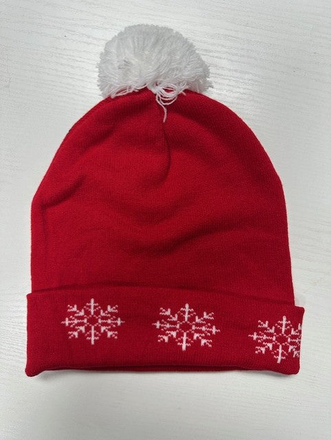 Snowman Pom Pom Snowflake Beanie - Winter Knit Hat for Women & Men - Cozy Cold Weather Accessory for Snow Days & Outdoor Activities