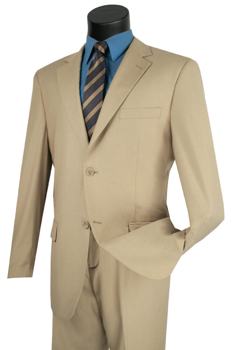 Light Beige Men's 2-Piece Suit Set - Regular Fit Flat Front Pants with 2-Inch Adjustable Waistband | Business Formal Attire for Office, Weddings & Special Occasions