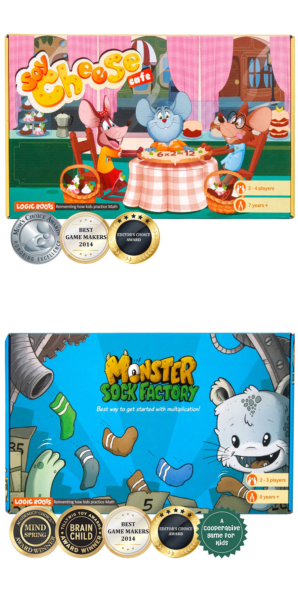 2 Fun Math Multiplication Games for Kids 8-12 | Learn Times Tables with Say Cheese Café & Monster Sock Factory | Educational Board Games for Classroom & Homeschool Learning