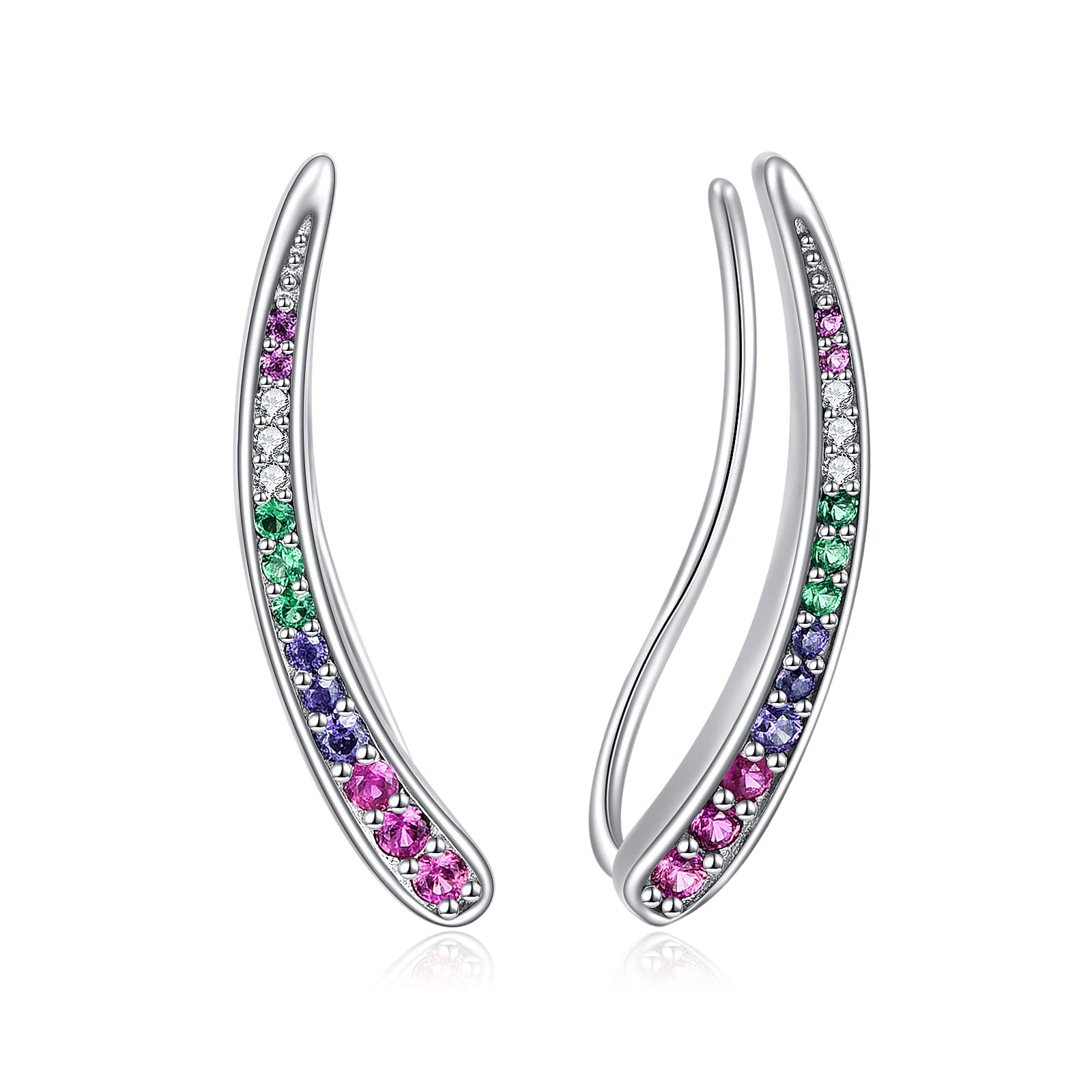 WINNICACA 925 Sterling Silver Opal Ear Climbers for Women - Hypoallergenic Crawler Earrings, Dainty Stud Earrings for Daily Wear | Perfect Christmas Gift, Birthday Present & Special Occasion Jewelry