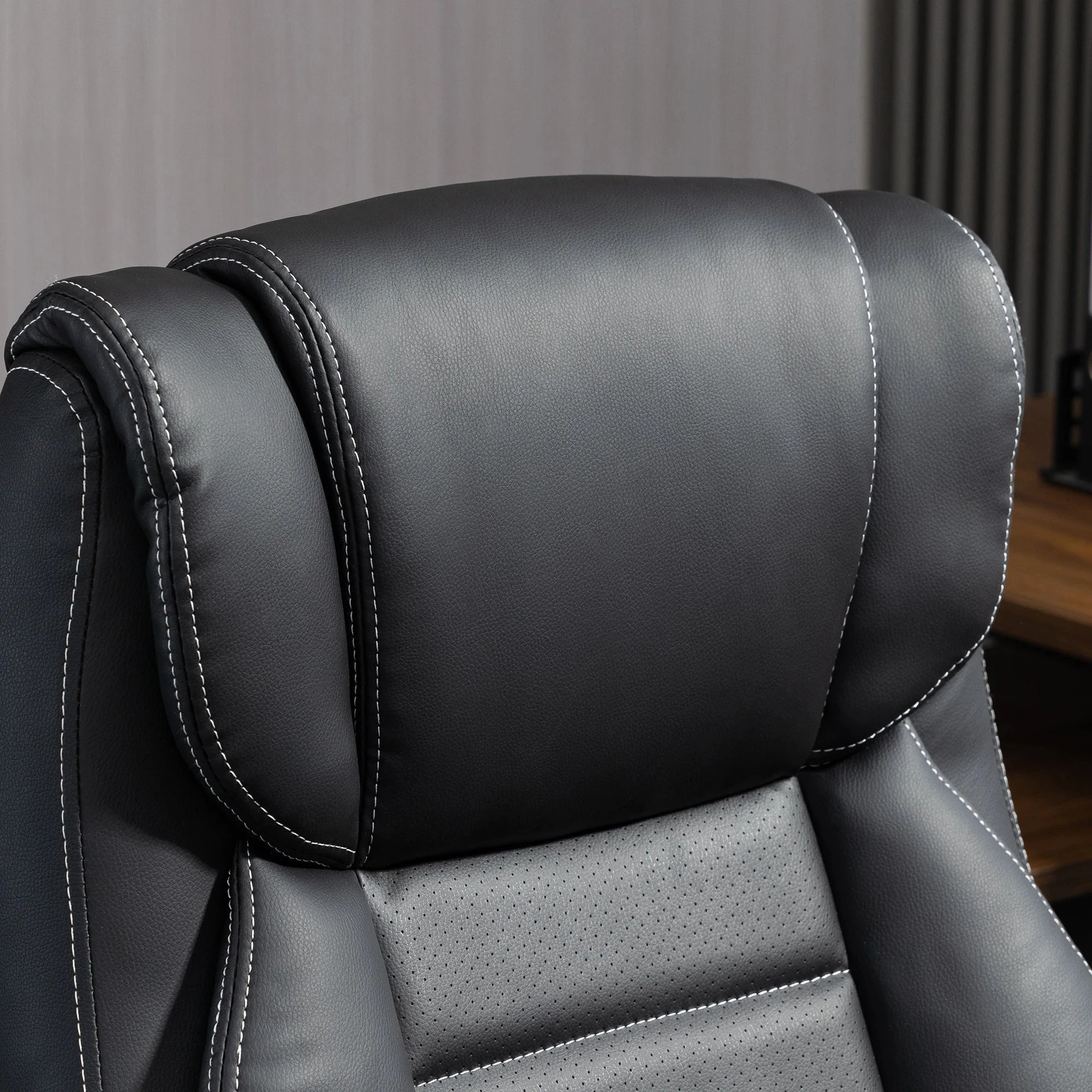 Premium High Back Executive Office Chair - Faux Leather Massage Chair with 6-Point Vibration & 360° Swivel - Black/Gray Options - Perfect for Home Office & Workspace Comfort