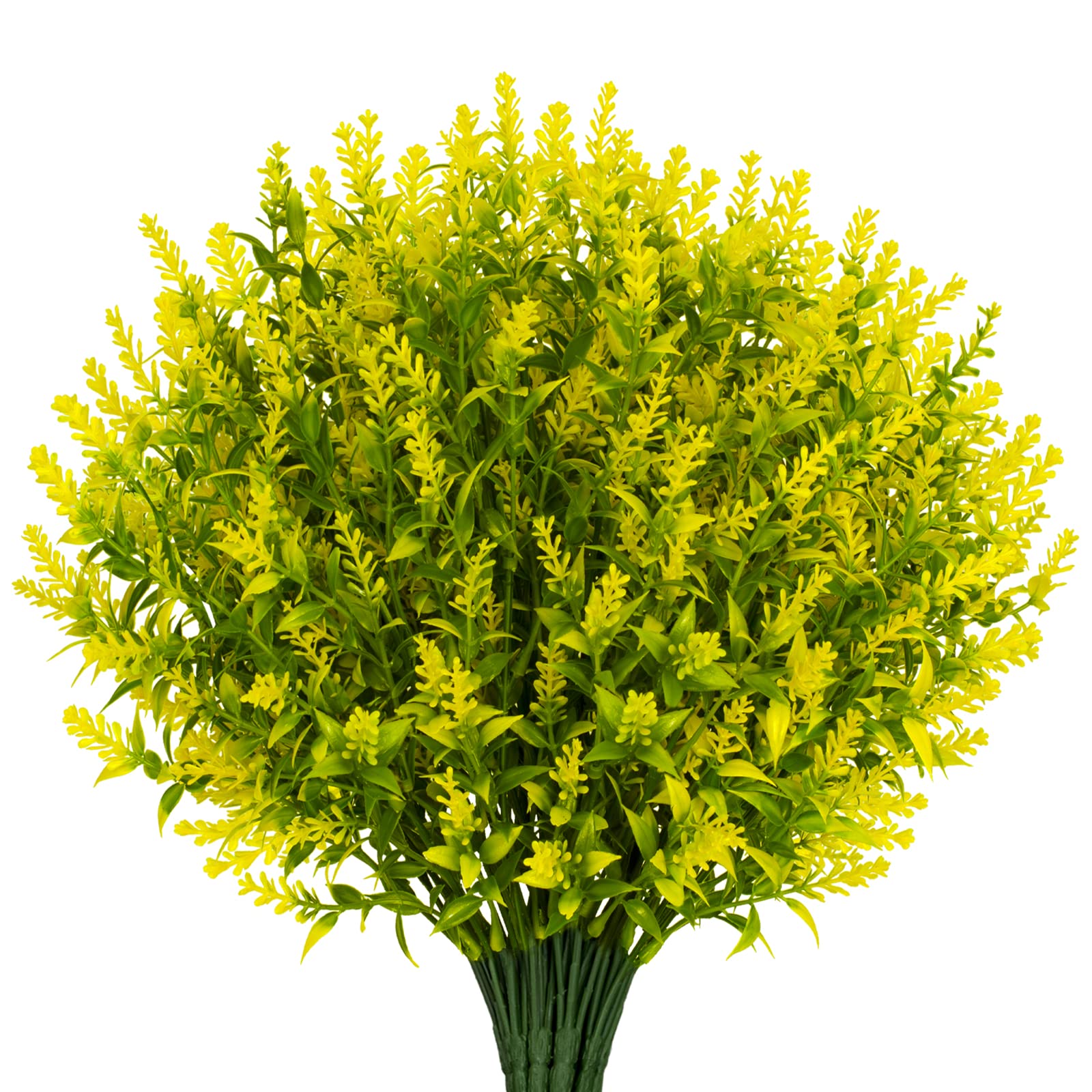 15 Bundles Artificial Lavender Flowers - UV Resistant Faux Plastic Plants for Outdoor Garden, Porch & Window Box Decor - No Fade Yellow Fake Flowers - Perfect for Home Decoration, Wedding Centerpieces & DIY Crafts