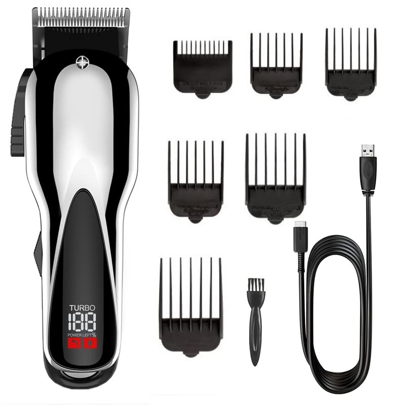 Professional Barber Scissors & Hair Clippers for Men - 2-Speed Electric Beard Trimmer with LCD Display, Rechargeable Hair Cutting Machine for Home & Salon Use