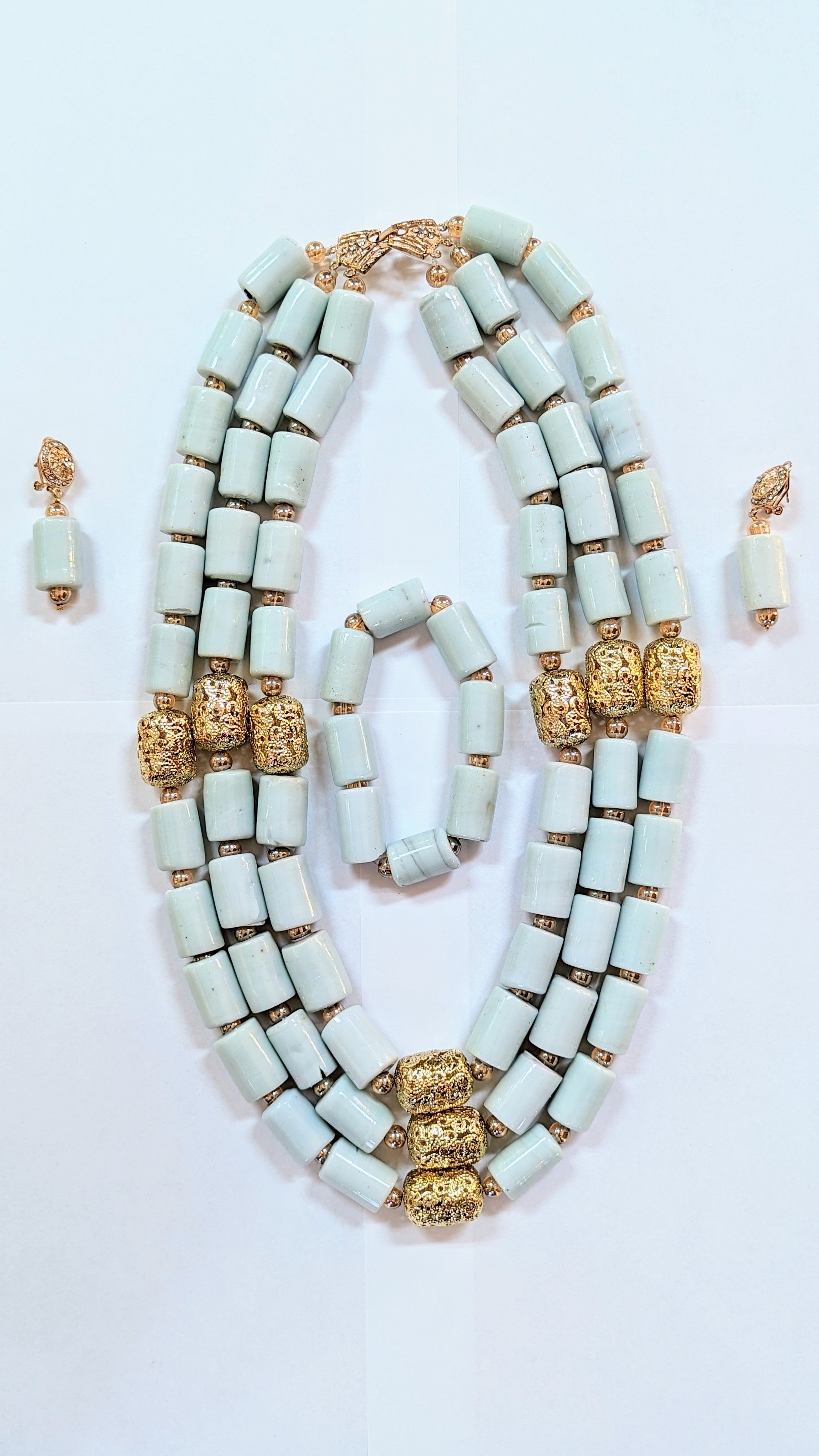 Dupsie's Ayooluwa Ileke African Beaded Jewelry Set - Handmade Beaded Necklace, Bracelet & Earrings for Women - Traditional Yoruba Tribal Accessories for Weddings, Parties & Cultural Events
