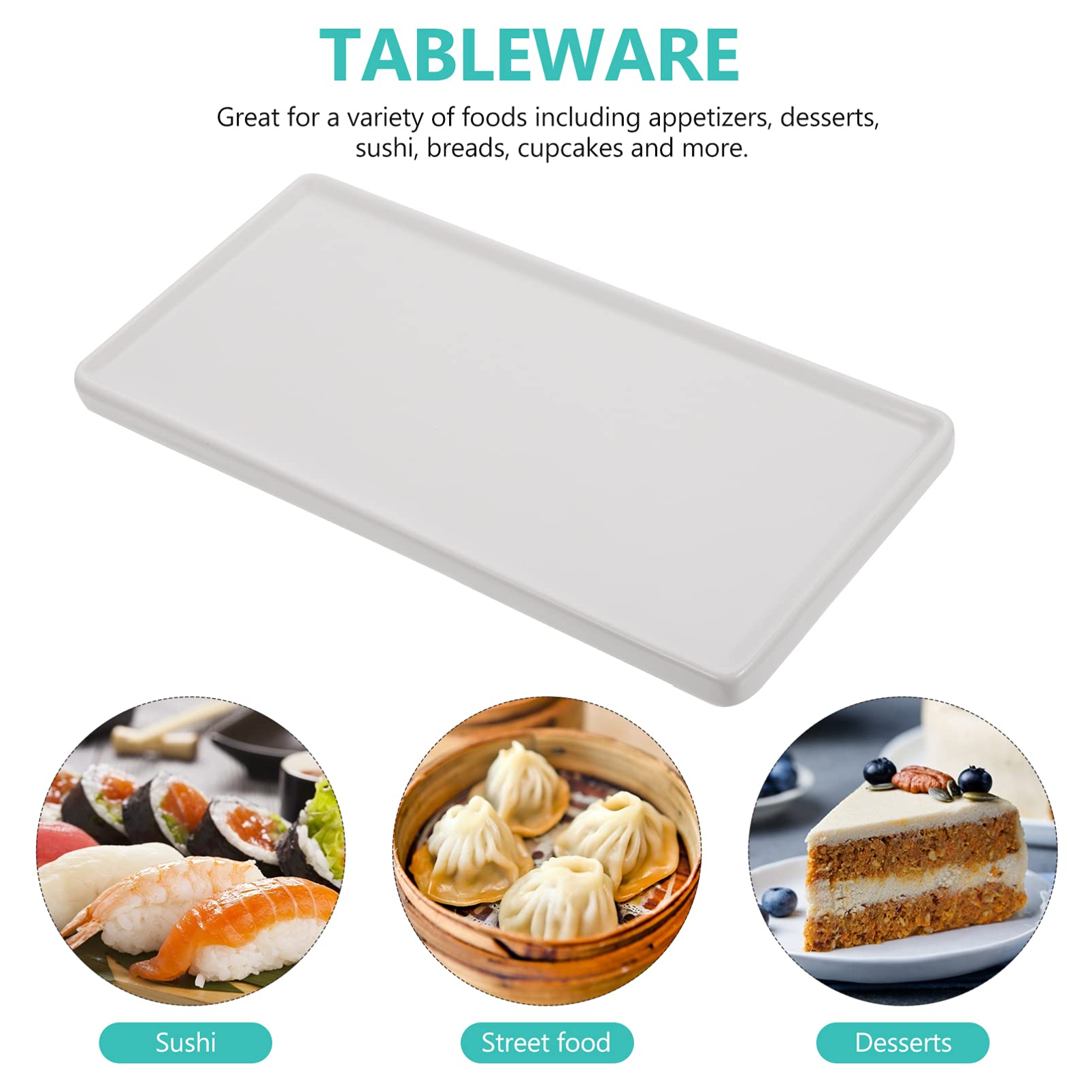 Japanese Ceramic Sushi Plates - White Rectangular Serving Trays for Appetizers & Desserts | Perfect for Sushi, Sashimi & Party Snacks