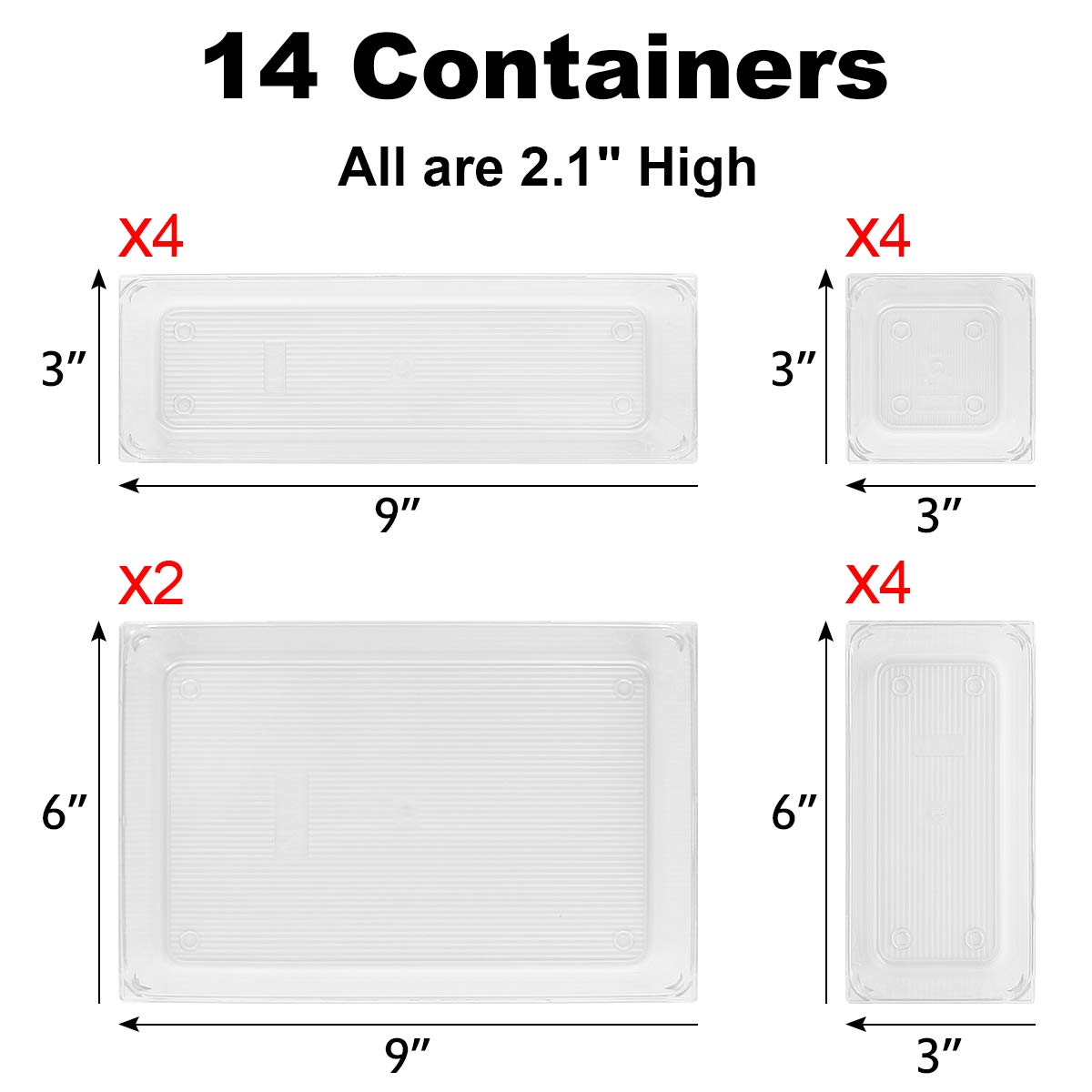 14-Piece Clear Acrylic Drawer Organizer Set - Stackable Plastic Storage Trays for Kitchen, Makeup, Vanity, Bathroom & Office (4 Sizes) - Perfect for Organizing Utensils, Cosmetics, Office Supplies & More