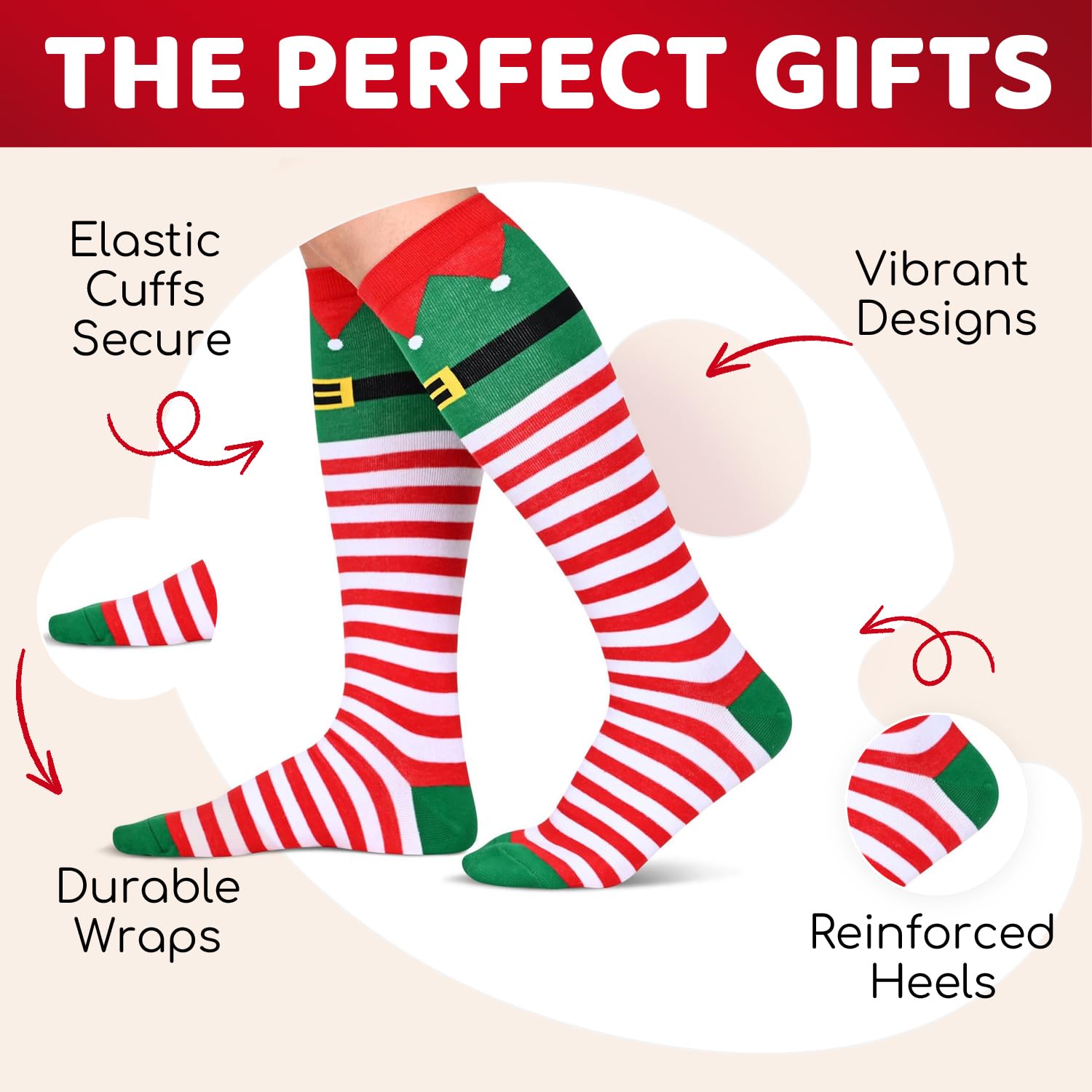 **HAPPYPOP Christmas Stocking Socks for Girls - Festive Gnome & Elf Knee Socks for Kids - Perfect for Secret Santa Gifts, Holiday Parties & Cozy Winter Outfits**
