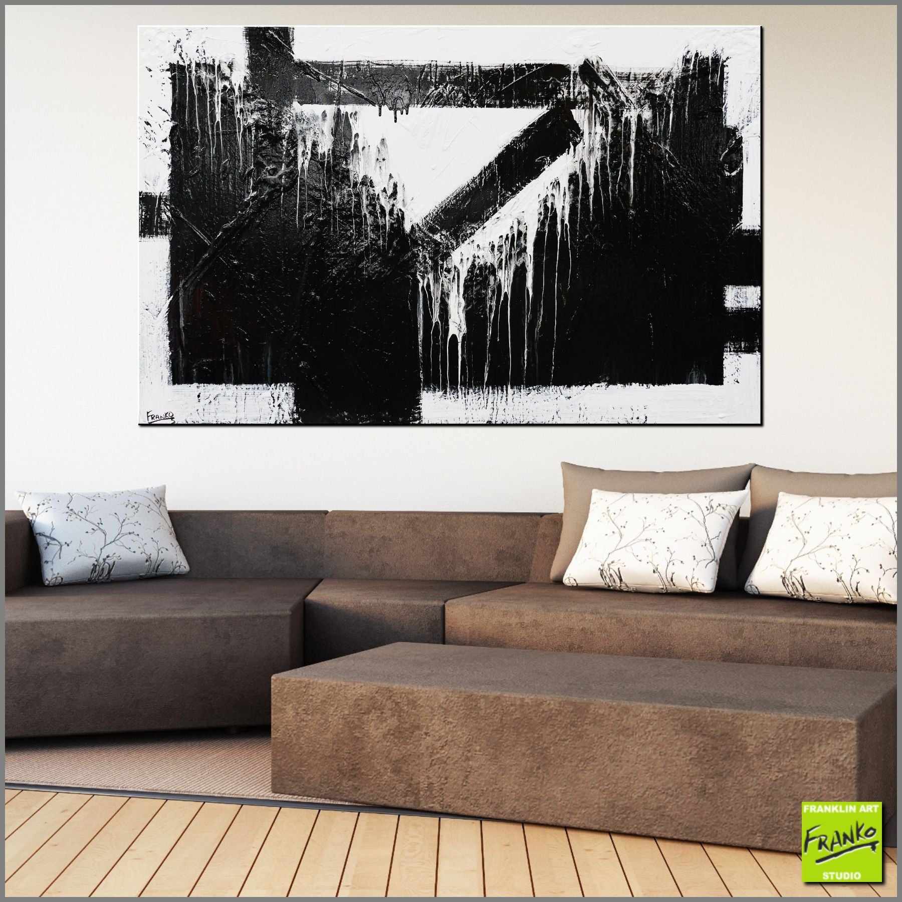 160cm x 100cm Modern Abstract Textured Painting in White & Black - Geometric Wall Art for Living Room, Bedroom or Office Decor