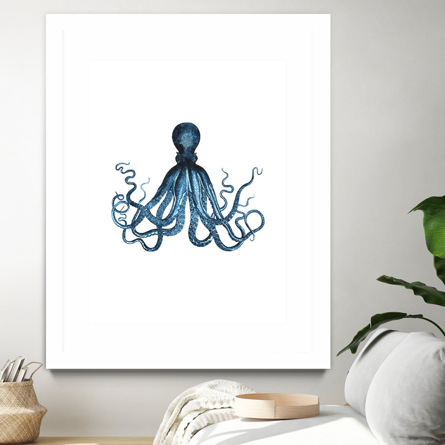 Blue Octopus Illustration Wall Art - Unique Underwater Sea Creature Decor for Kids Room, Nursery, or Ocean-Themed Party Decoration