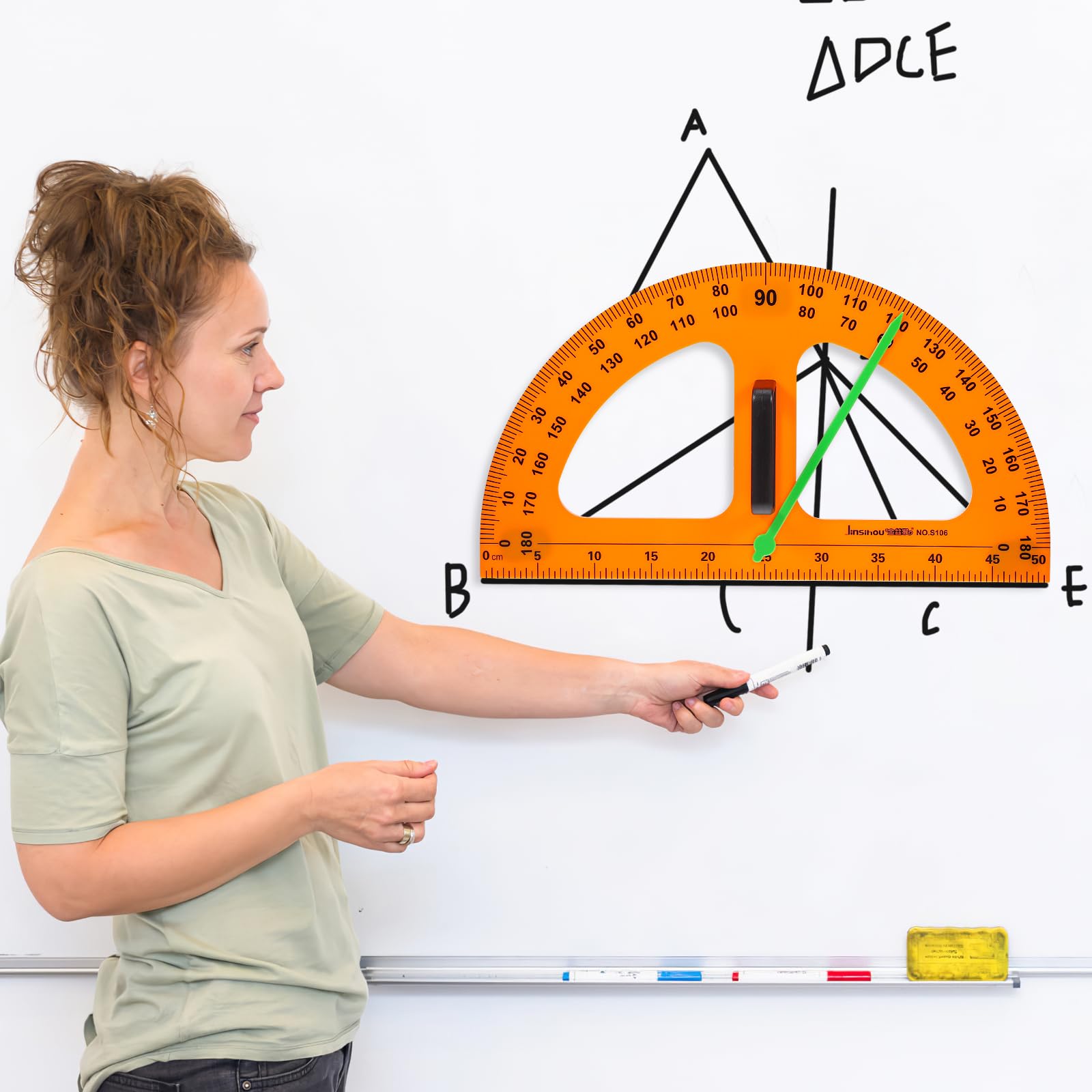 Kisangel Magnetic Math Protractor - Plastic Angle Measurement Tool for Geometry Classroom Teaching, Blackboard Drawing with Detachable Handle | Perfect for Teachers, Students & Engineers (Whiteboard, Drafting, STEM Education)