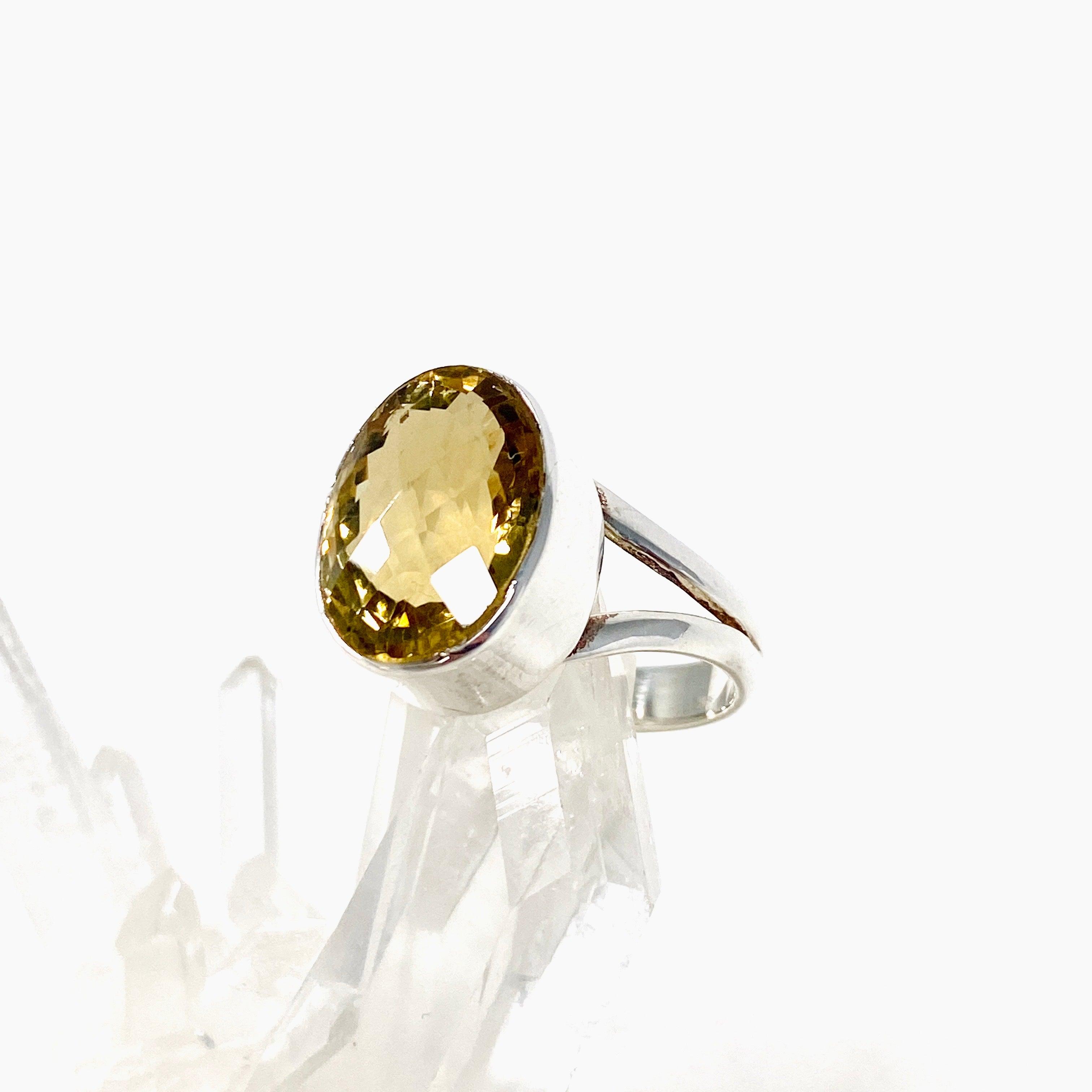 Lemon Quartz Oval Faceted Ring - Size 9 - KRGJ2350 - Elegant Jewelry for Women, Perfect for Weddings, Parties & Everyday Wear