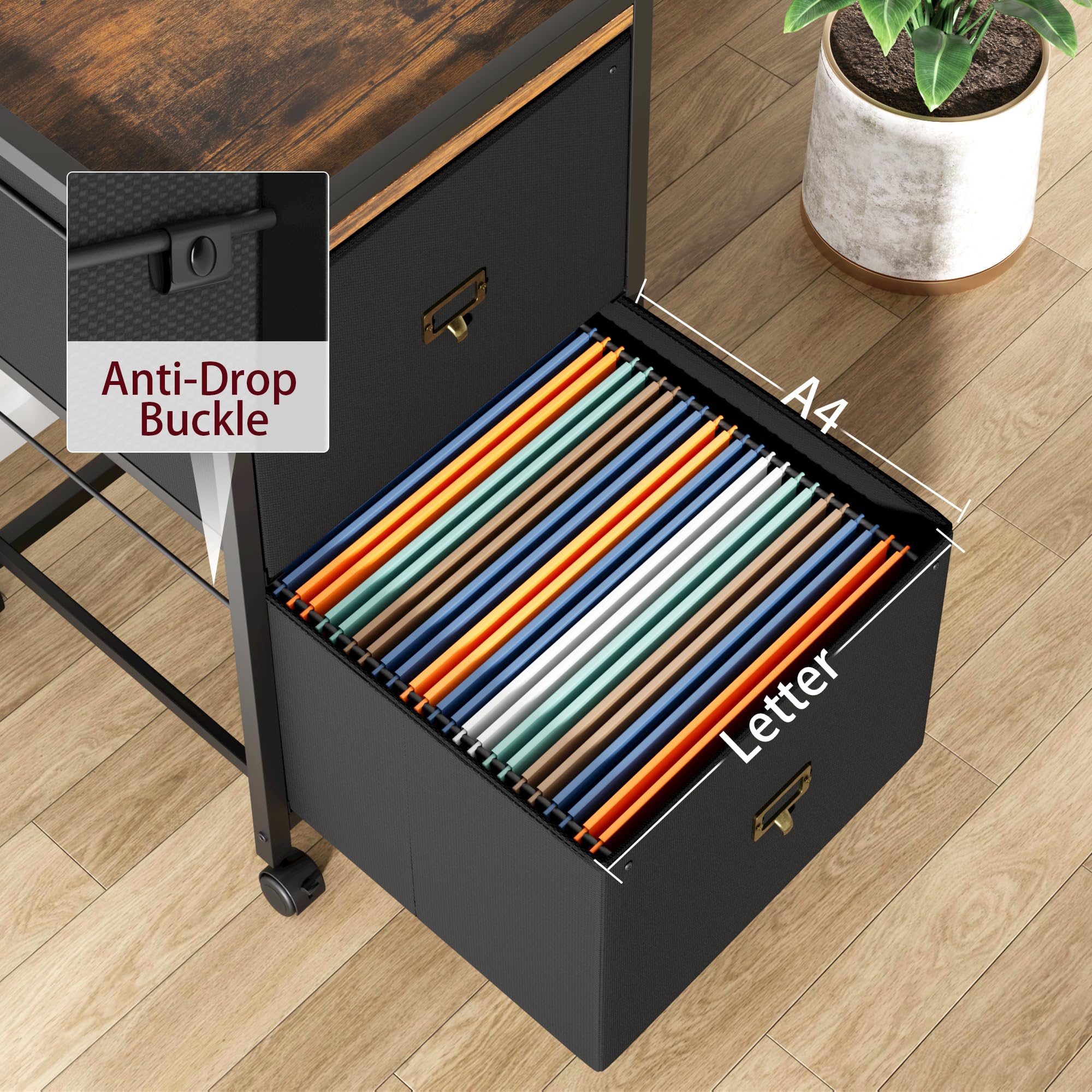 GAOMON 2-Drawer Mobile File Cabinet - Letter & A4 Size Vertical Storage with Wheels - Black Fabric Under Desk Organizer for Home Office | Perfect for Document Storage & Workspace Organization