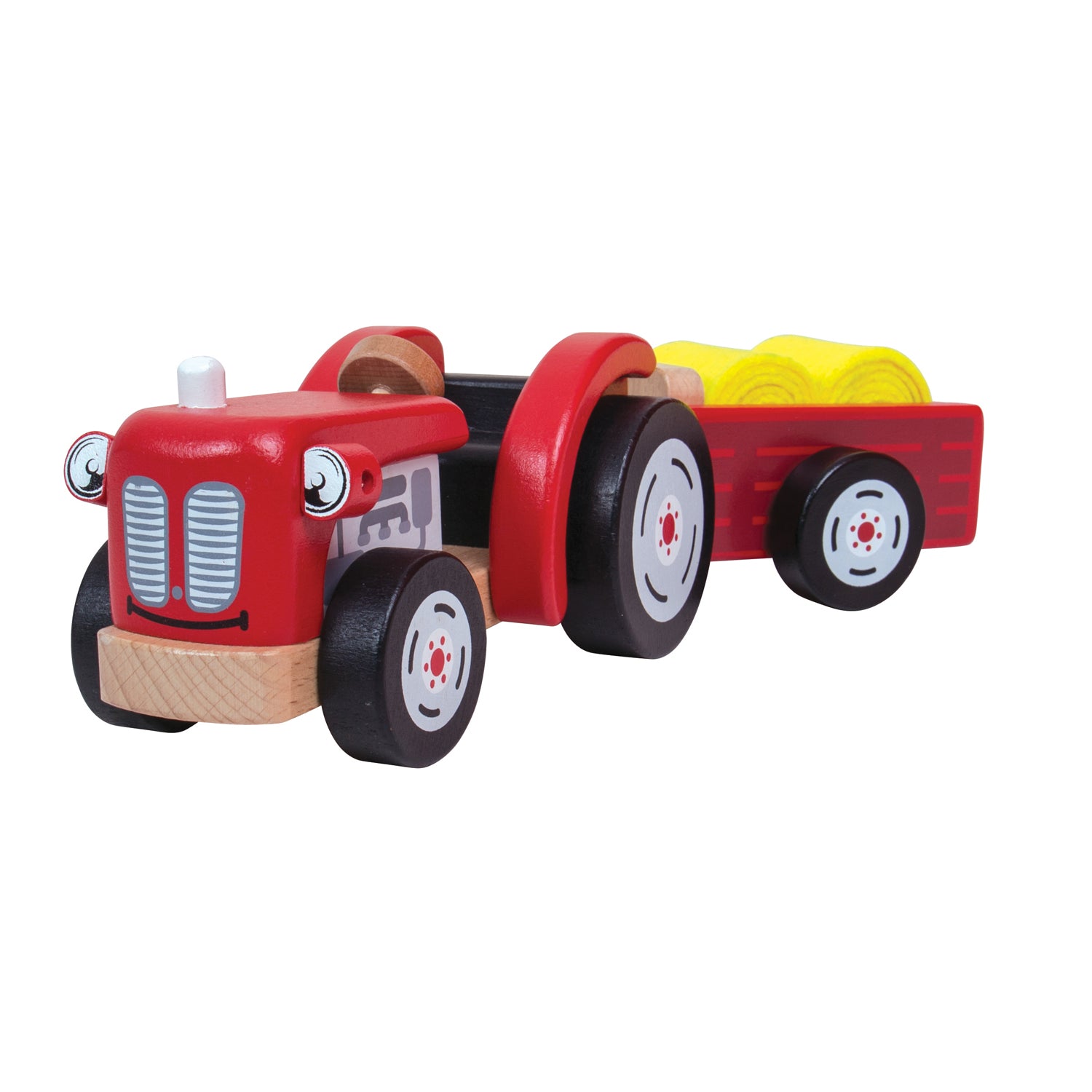 Bigjigs Retro Farm Tractor and Trailer Playset with Hay Bales - Wooden Toy for Kids Ages 3+ | Pretend Play, Farm Animal Toys, Educational Gift for Toddlers | Perfect for Farm-Themed Birthday Parties and Preschool Learning Activities
