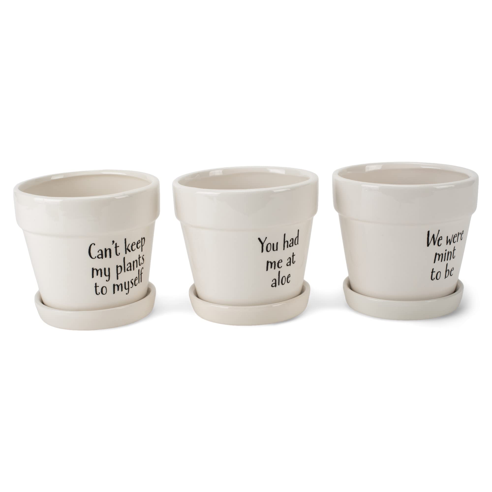 3-Pack White Ceramic Plant Pots with Saucers - 4