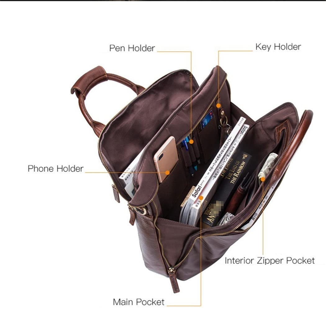 Premium Genuine Leather Laptop Briefcase for Men & Women - Business Computer Bag with Shoulder Strap - Perfect for Office, Work, Travel & Professional Meetings