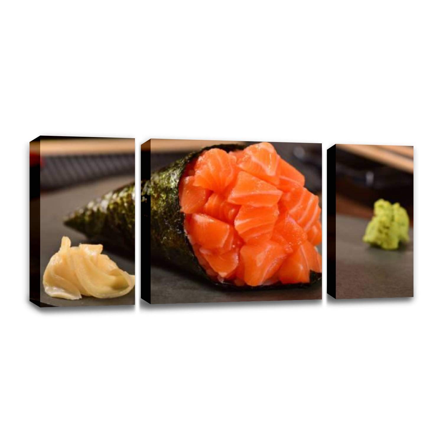 CCArtist Salmon Temaki Sushi Canvas Wall Art Print - Modern Japanese Food Painting for Living Room & Bedroom Decor | Kitchen & Dining Room Wall Art
