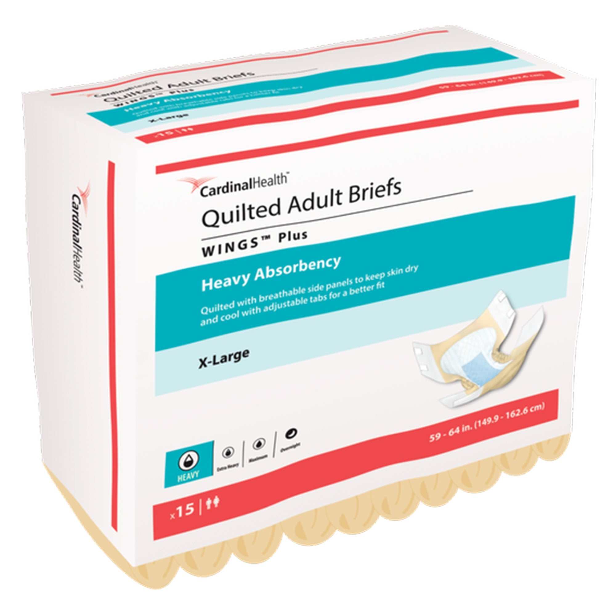 Cardinal Health Quilted Adult Briefs with Wings Plus - X-Large (59-64 Inch) for Maximum Comfort & Protection | Ideal for Incontinence Care, Elderly & Post-Surgery Use