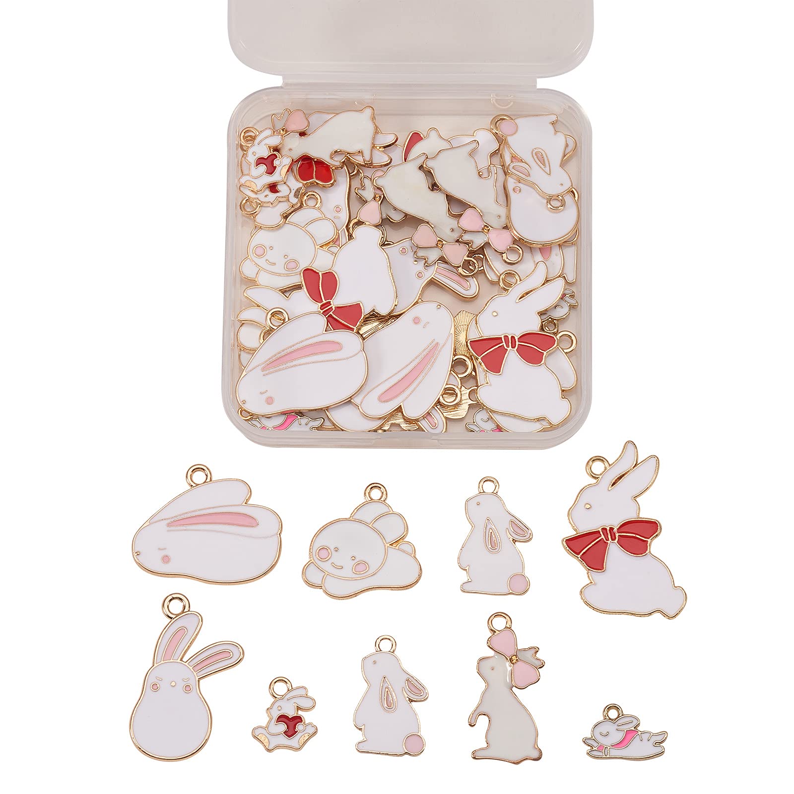 KitBeads 45pcs Rabbit Enamel Charms - Cute Animal Pendants for Necklace Making, DIY Jewelry & Easter Crafts (9 Styles) - Perfect for Kids' Art Projects, Party Favors & Gift Making