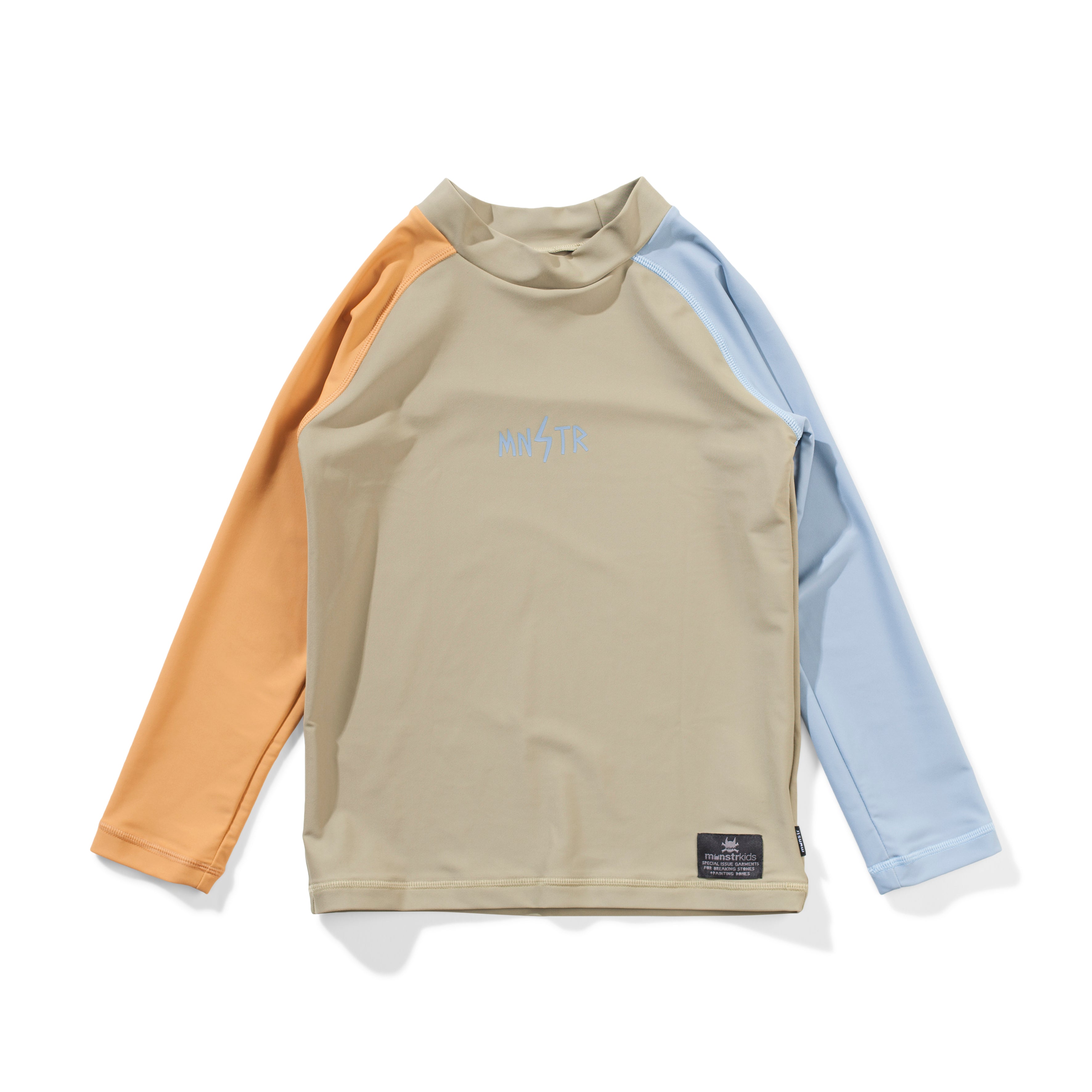 Munster Kids Long Sleeve Rash Guard Shirt - Light Olive, Mid Blue & Mustard Colors - Perfect for Swimming, Surfing & Outdoor Activities