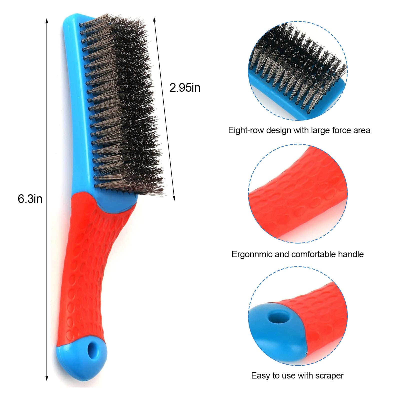 Heavy Duty Stainless Steel Wire Brush for Metal Rust & Paint Removal - Durable Rubber Grip Handle - Ideal for Auto Repair, Welding Cleanup & DIY Metalworking Projects