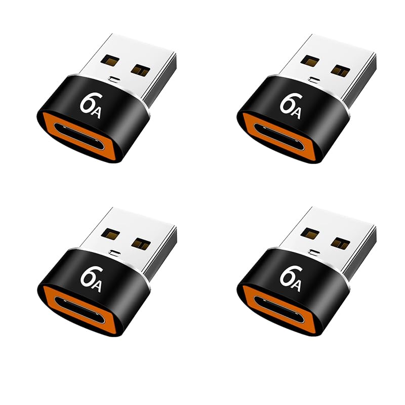 4-Pack USB C to USB A Adapter - USB-C Female to USB A Male Converter Plug for Samsung S22 Ultra/S24 Plus - Fast Charging Data Sync for Phones, Tablets, Laptops (Home, Office, Travel)