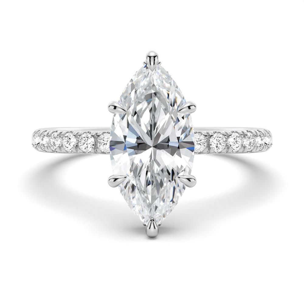 Exquisite French Pavé Marquise Moissanite Engagement Ring with Hidden Halo - Perfect for Proposals, Anniversaries & Wedding Bands