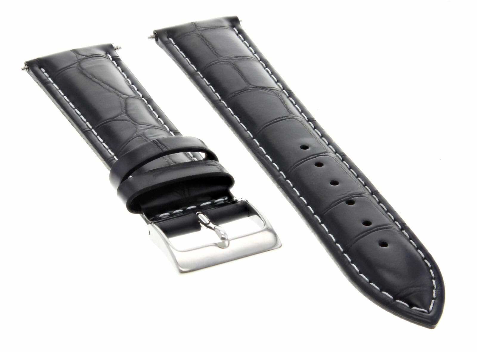 18mm Italian Leather Watch Band Strap for Midsize Omega Seamaster - Black with White Stitching - Premium Replacement Strap for Dress Watches & Business Attire
