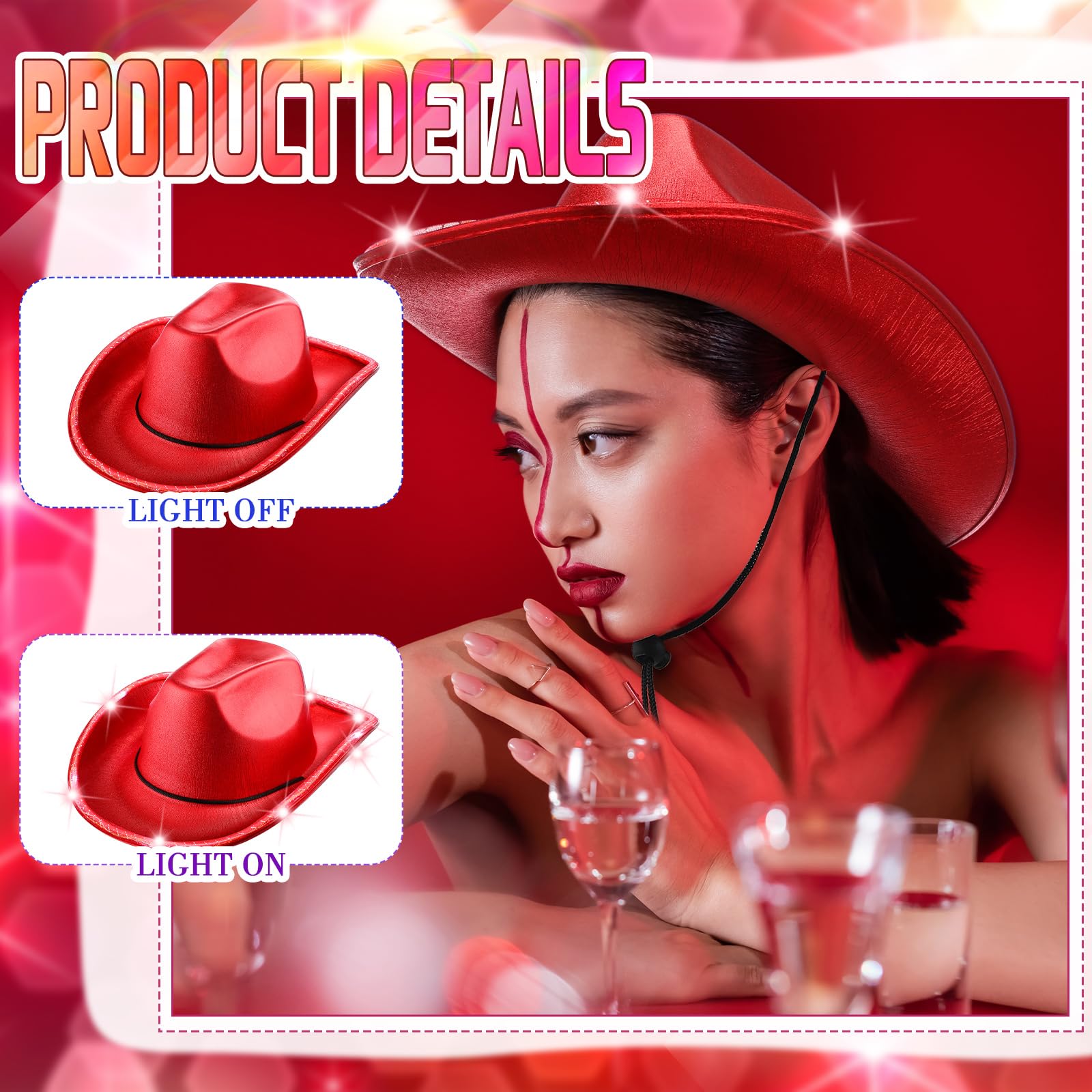 LED Cowboy Hat - 10 Pcs Flashing Cowgirl Hats for Western Party & Role Play