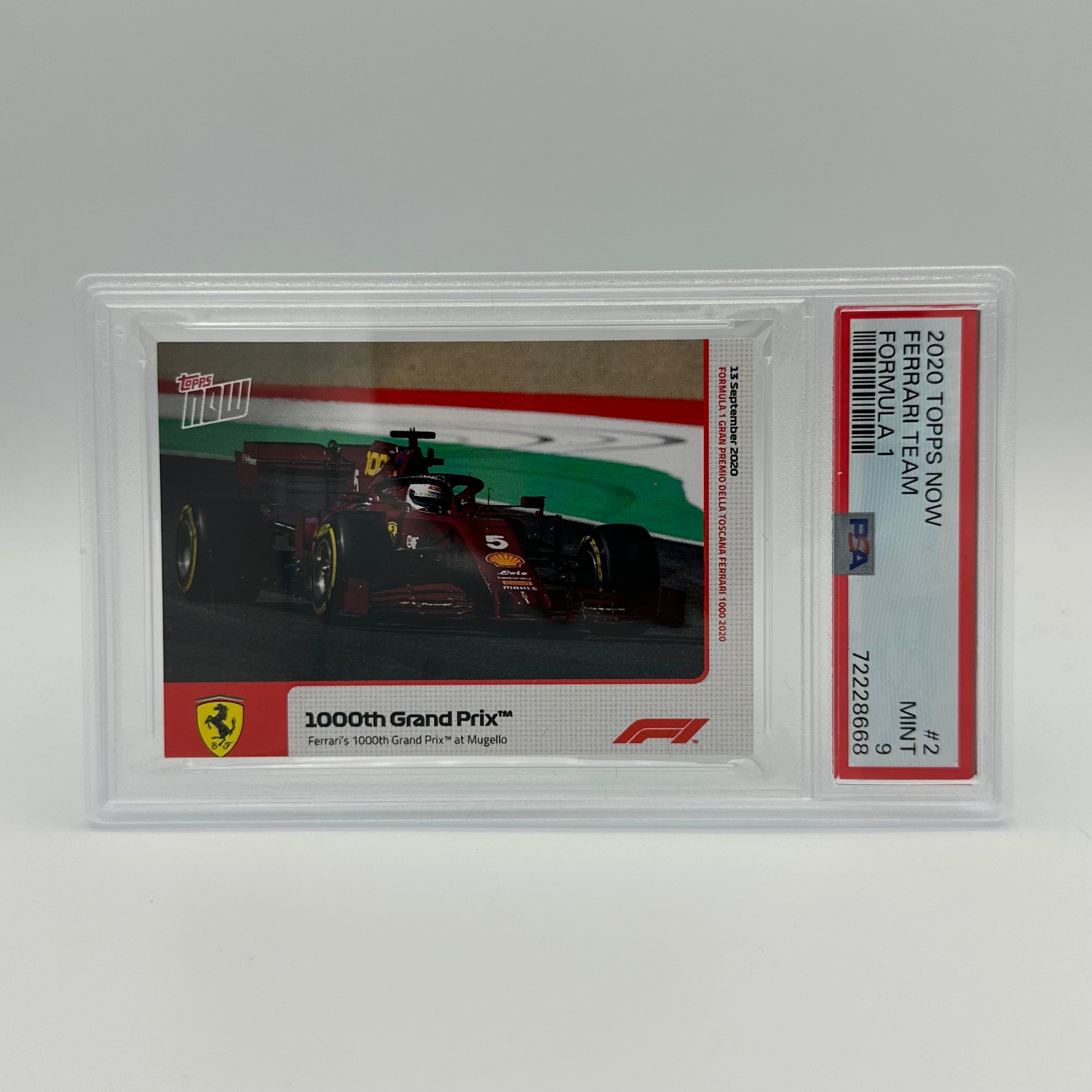 PSA 9 Graded 1000th Grand Prix Ferrari #2 Trading Card - Rare Collectible for Sports Memorabilia & Racing Fans