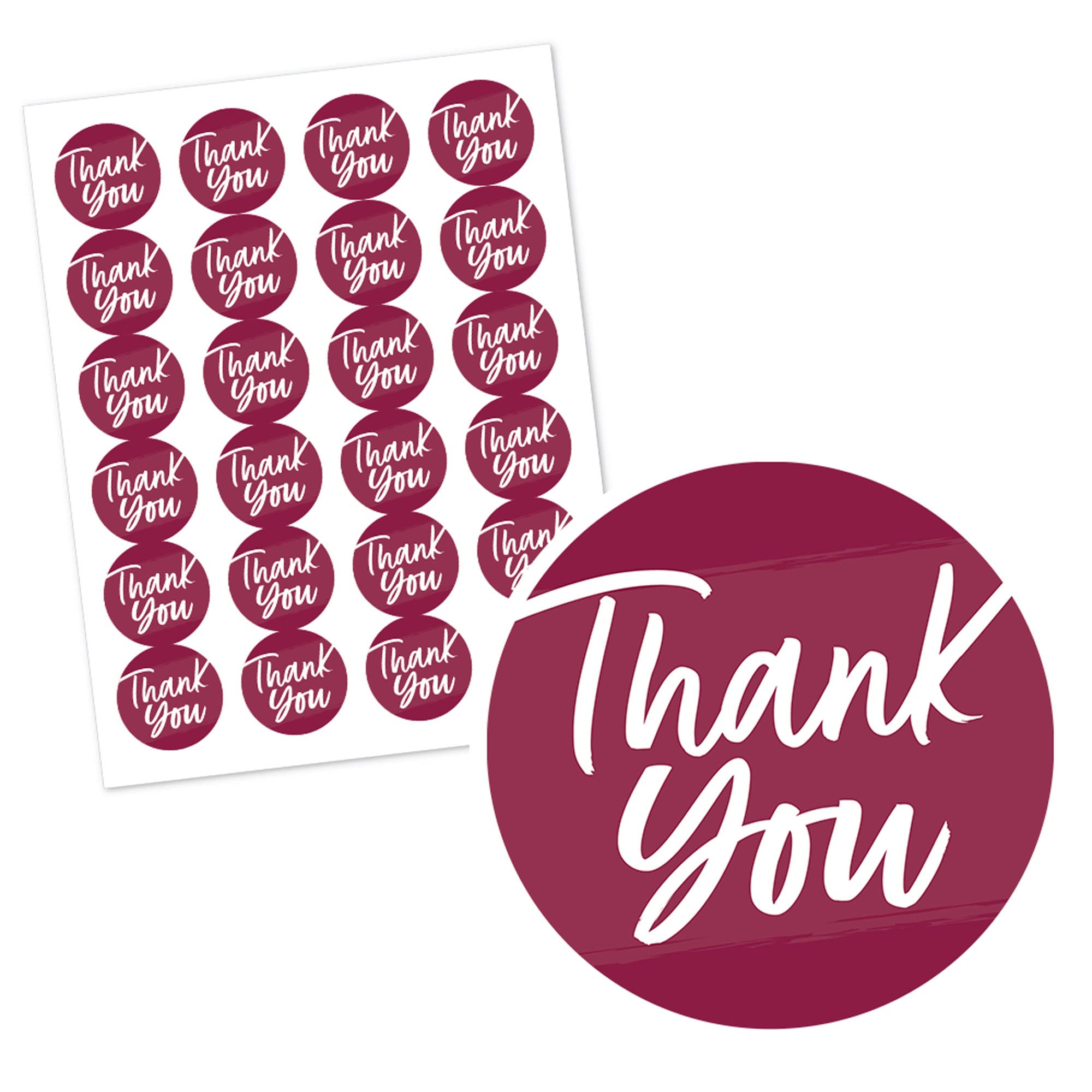 Elegant Burgundy Circle Sticker Labels - 24 Count Party Favors for Weddings, Baby Showers & Special Events - Big Dot of Happiness