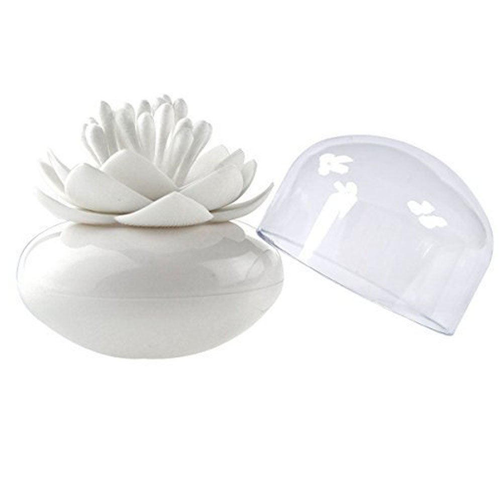 3-Piece Lotus Cotton Swab Holder Set with Clear Dustproof Lid - Q-Tips, Toothpicks & Makeup Brush Organizer (Green, Pink, White) - Perfect for Bathroom Counter, Vanity & Travel Storage