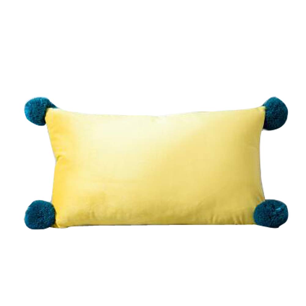 Decorative Pom-Pom Waist Lumbar Throw Pillow for Couch & Bed - Square/Rectangle/Triangle Shapes with Insert - Yellow (12x20 inch) - Perfect for Sofa, Living Room & Bedroom Decor