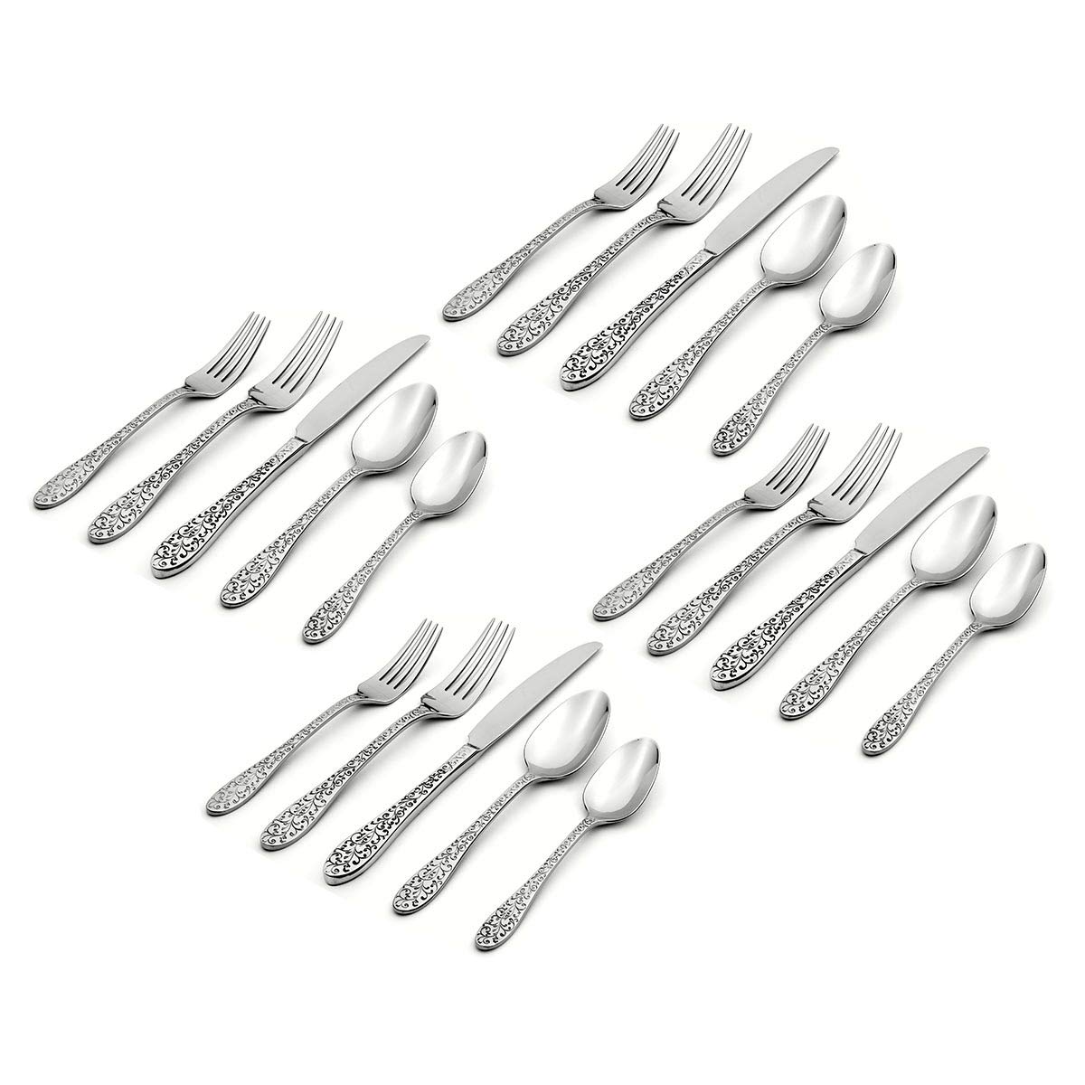 Oneida Ivy Flourish 20-Piece Flatware Set - Service for 4 - 18/10 Stainless Steel Silverware - Elegant Dining Utensils for Everyday Meals & Special Occasions
