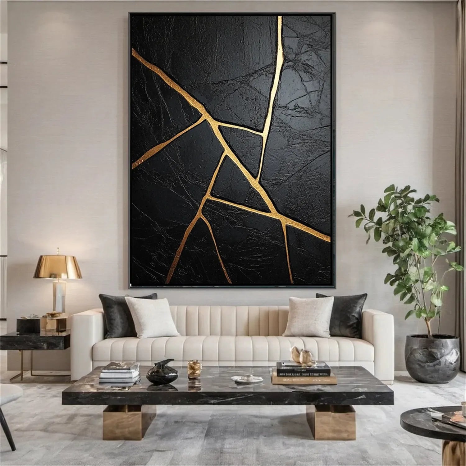 Black Gold Minimalist Textured Abstract Wall Art Painting - Modern Home Decor for Living Room, Bedroom & Office #MZ136