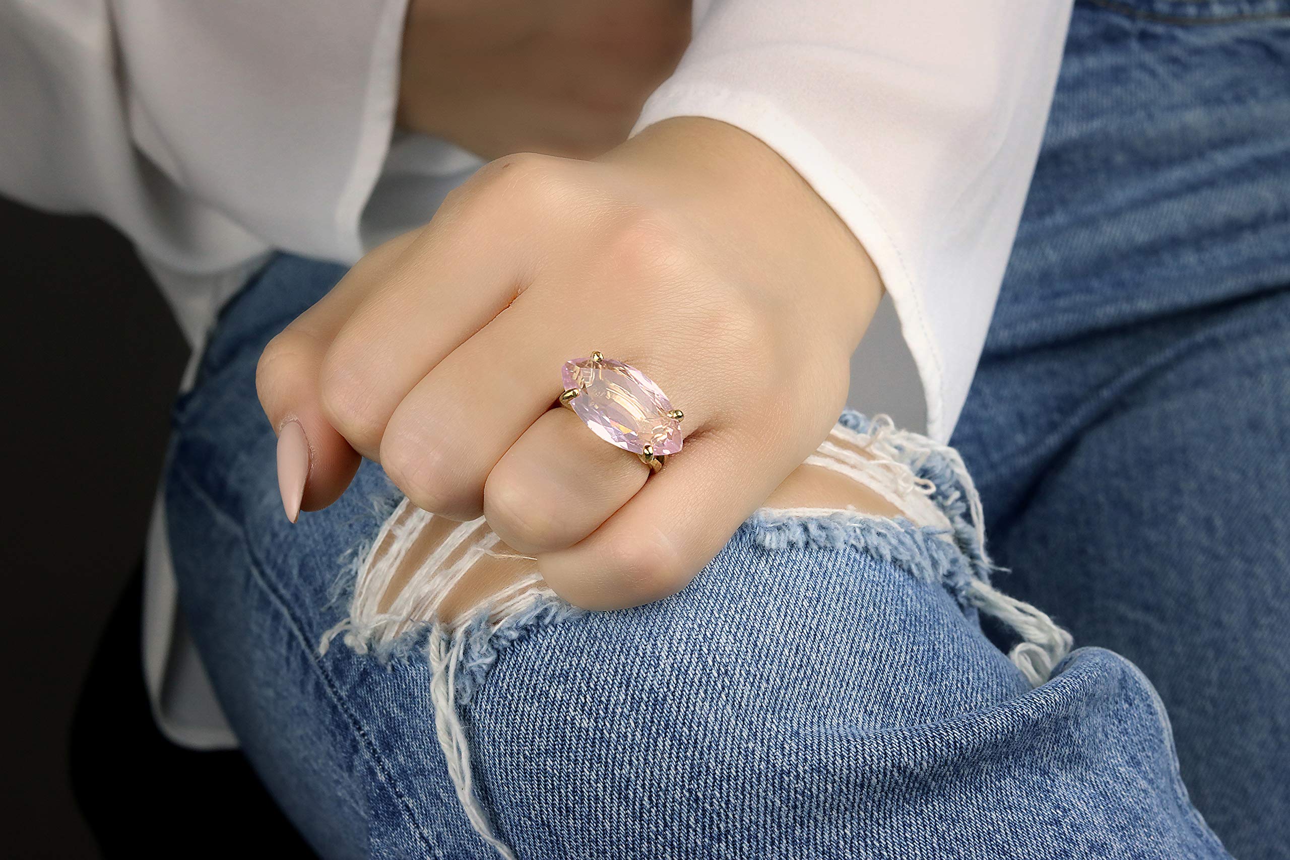 925 Silver Marquise Rose Quartz Ring for Women - Natural Crystal Jewelry, Elegant Stone Ring - Perfect for Everyday Wear, Gifts & Special Occasions - All Sizes Available