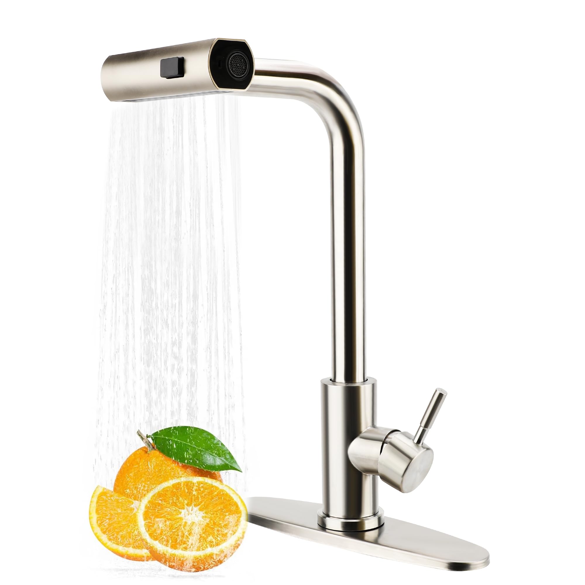 MEKOTRIN 360° Rotatable Stainless Steel 304 Kitchen Waterfall Tap with 3 Jet Types, Splash-proof Mixer Tap for Modern Sink Design, Ideal for Home and Commercial Kitchens
