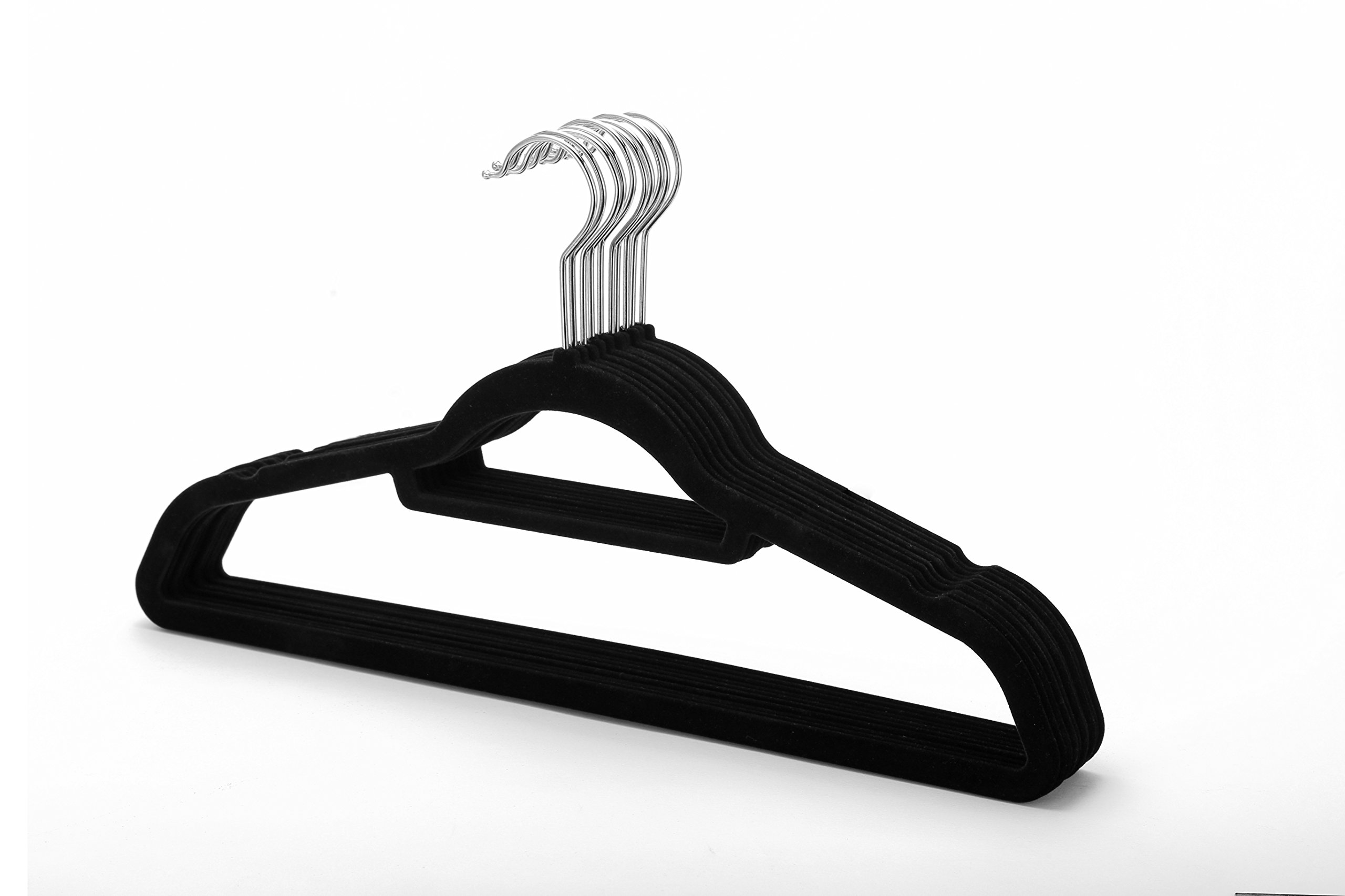 10 Pack Black Non-Slip Velvet Hangers for Suits, Dresses & Clothes - Space Saving Closet Organizer - Perfect for Home, Office & Travel Storage Solutions