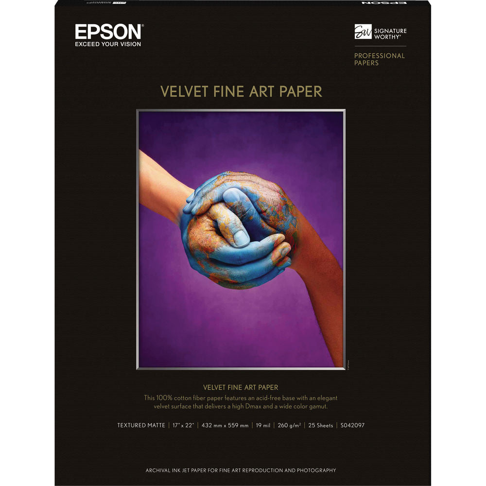 Epson Velvet Fine Art Paper 17x22 Inches - 25 Sheets Pack - Premium Matte Paper for Inkjet Printing - Ideal for Fine Art Prints, Photography & Scrapbooking Projects