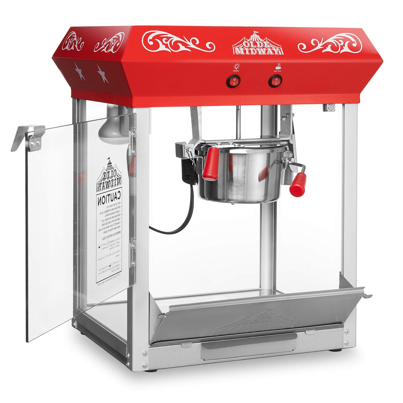 Olde Midway Commercial Popcorn Machine - 6-Ounce Kettle Popper for Movie Theater Style Popcorn at Home, Parties & Events (Red)