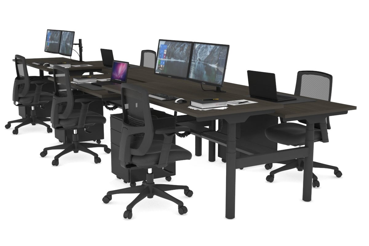 Flexi Premium Height Adjustable 6-Person Office Workbench - Black Frame [1400L x 700W] - Ideal for Collaborative Workspaces, Coworking Offices & Shared Workstations