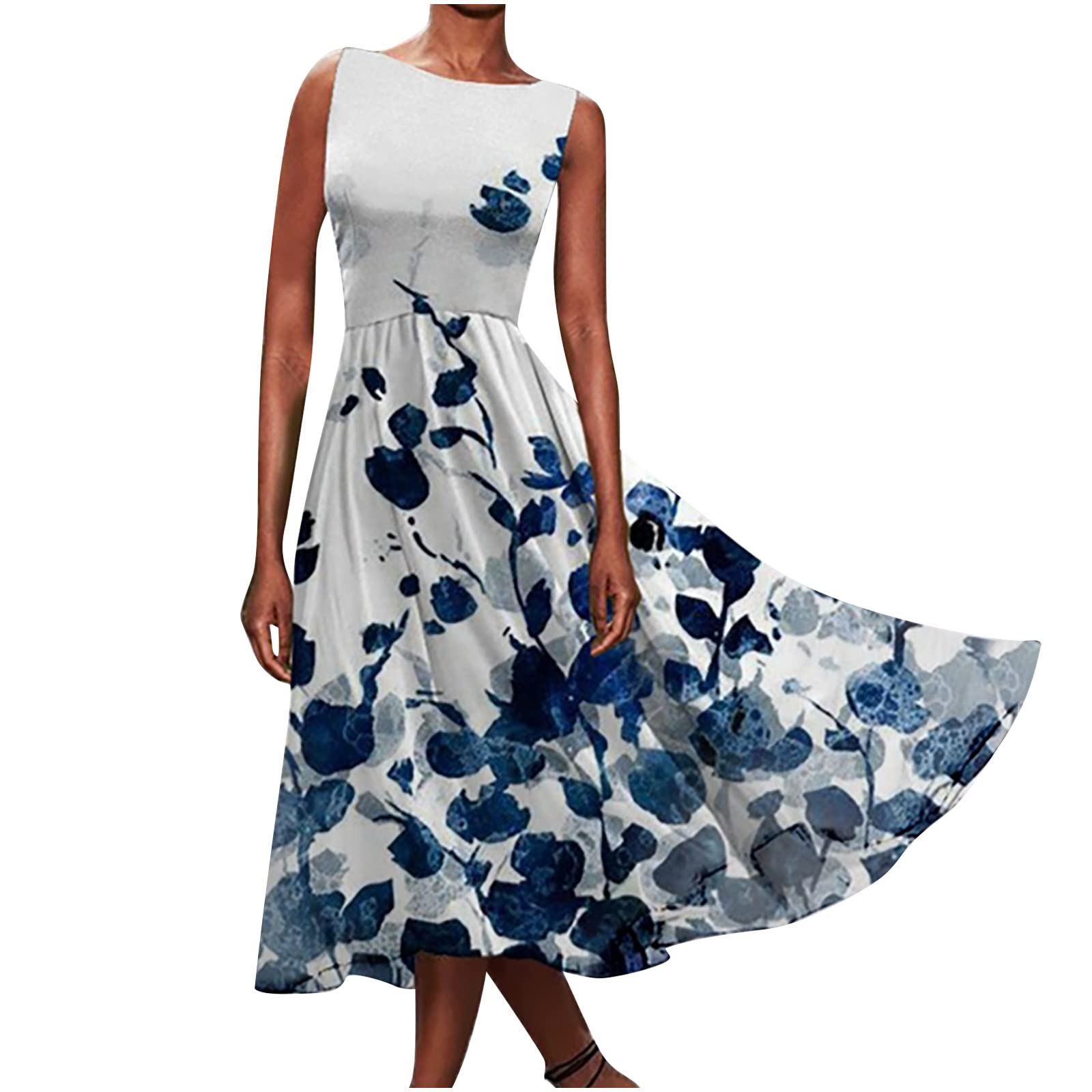 Vintage Floral Print Women's Summer Dress - Sleeveless Round Neck Swing Dress for Beach, Party & Casual Wear | Fashionable & Comfortable Summer Outfit