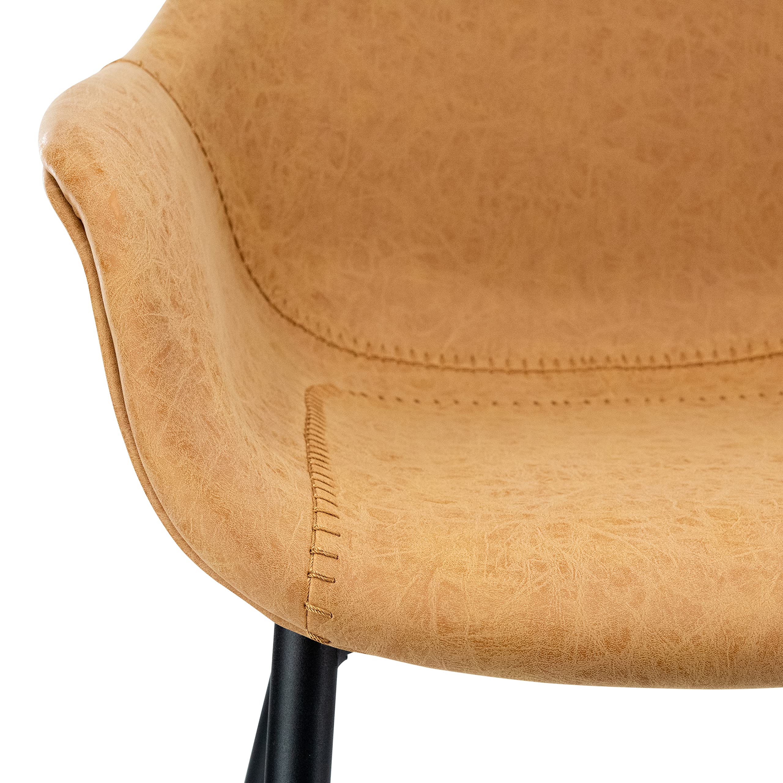 Modern Leather Dining Chairs Set of 2 - LeisureMod Markley Kitchen Armchairs with Sturdy Metal Legs in Light Brown - Perfect for Dining Room, Kitchen Island & Contemporary Home Decor