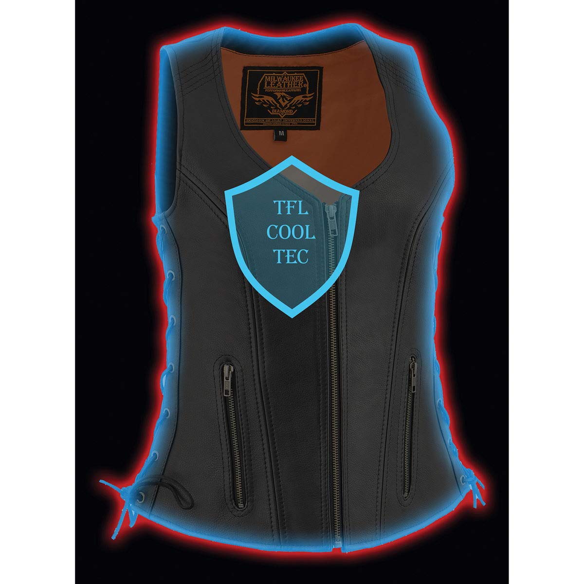 Milwaukee Leather MLL4532 Women's Premium Black Motorcycle Vest - Side Lace Design with Cool-Tec Leather Treatment for Comfort & Style | Perfect for Riding, Biker Events & Casual Outfits